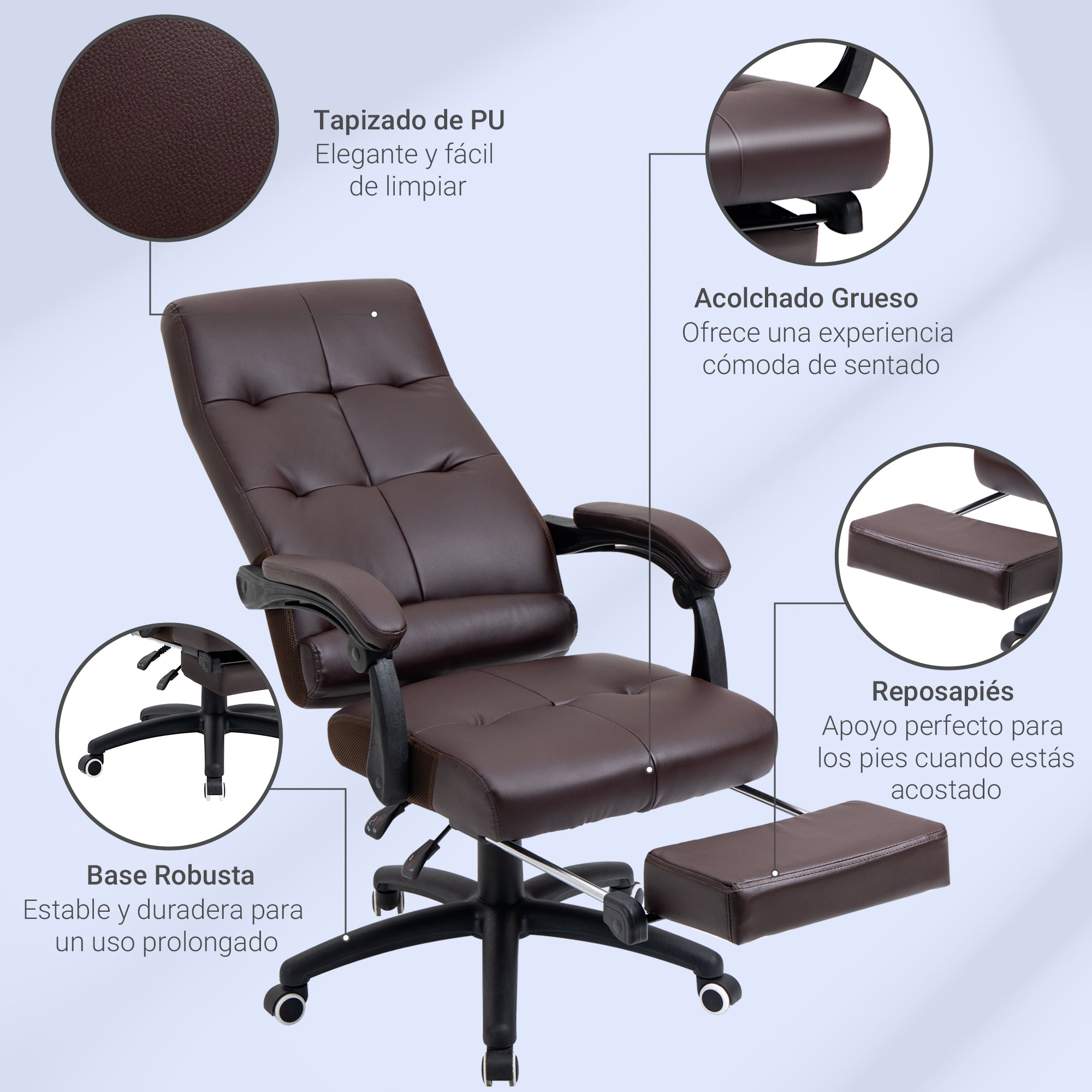 Cadeira de Escritório Ergonómica Marrom 65x65x118-125 cm