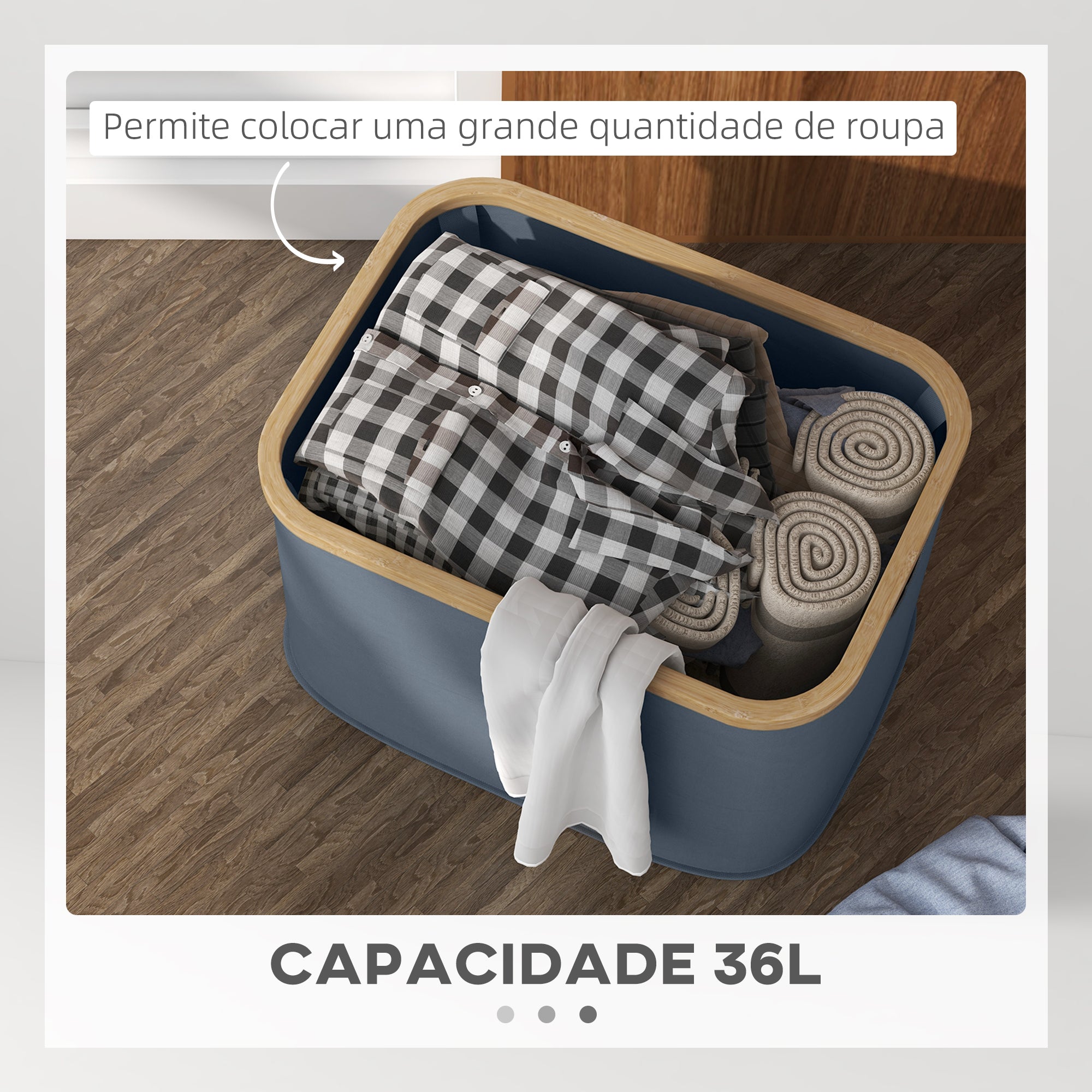Cesto para Roupa – 44,3x33,3x26,5 cm – Cinzento – Poliéster
