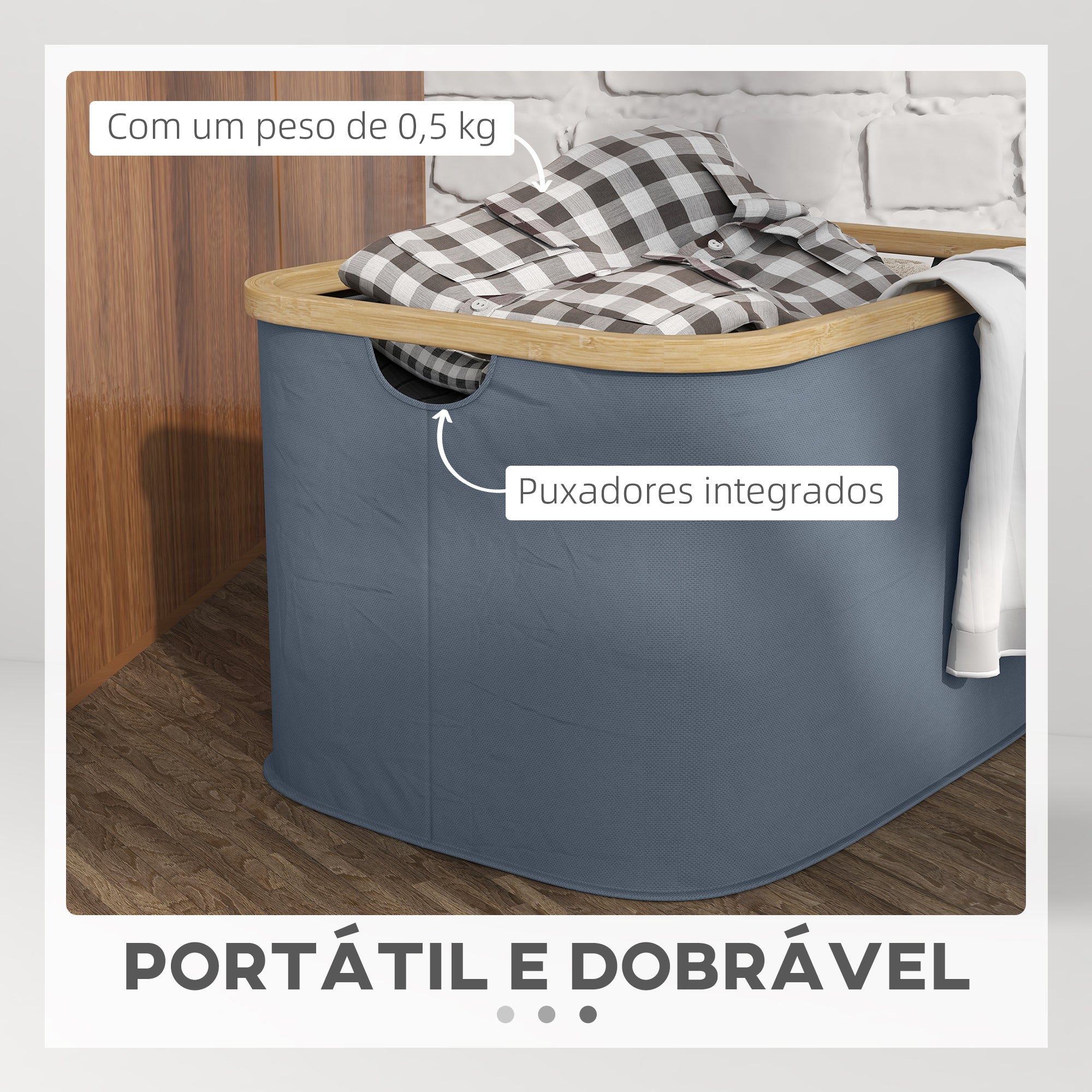 Cesto para Roupa – 44,3x33,3x26,5 cm – Cinzento – Poliéster