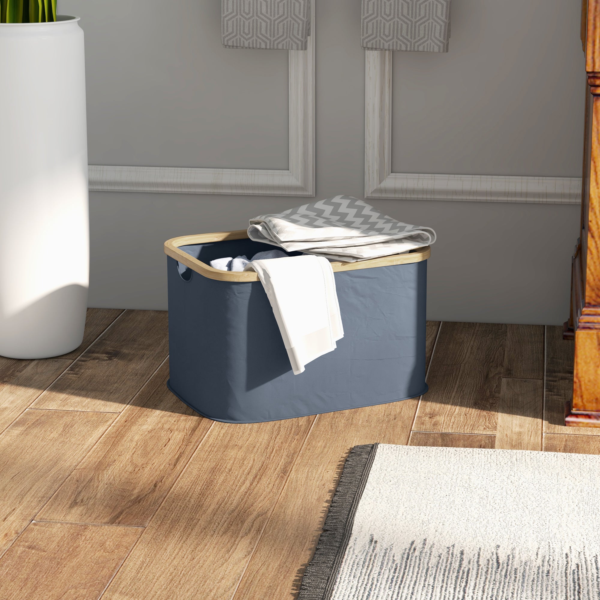 Cesto para Roupa – 44,3x33,3x26,5 cm – Cinzento – Poliéster