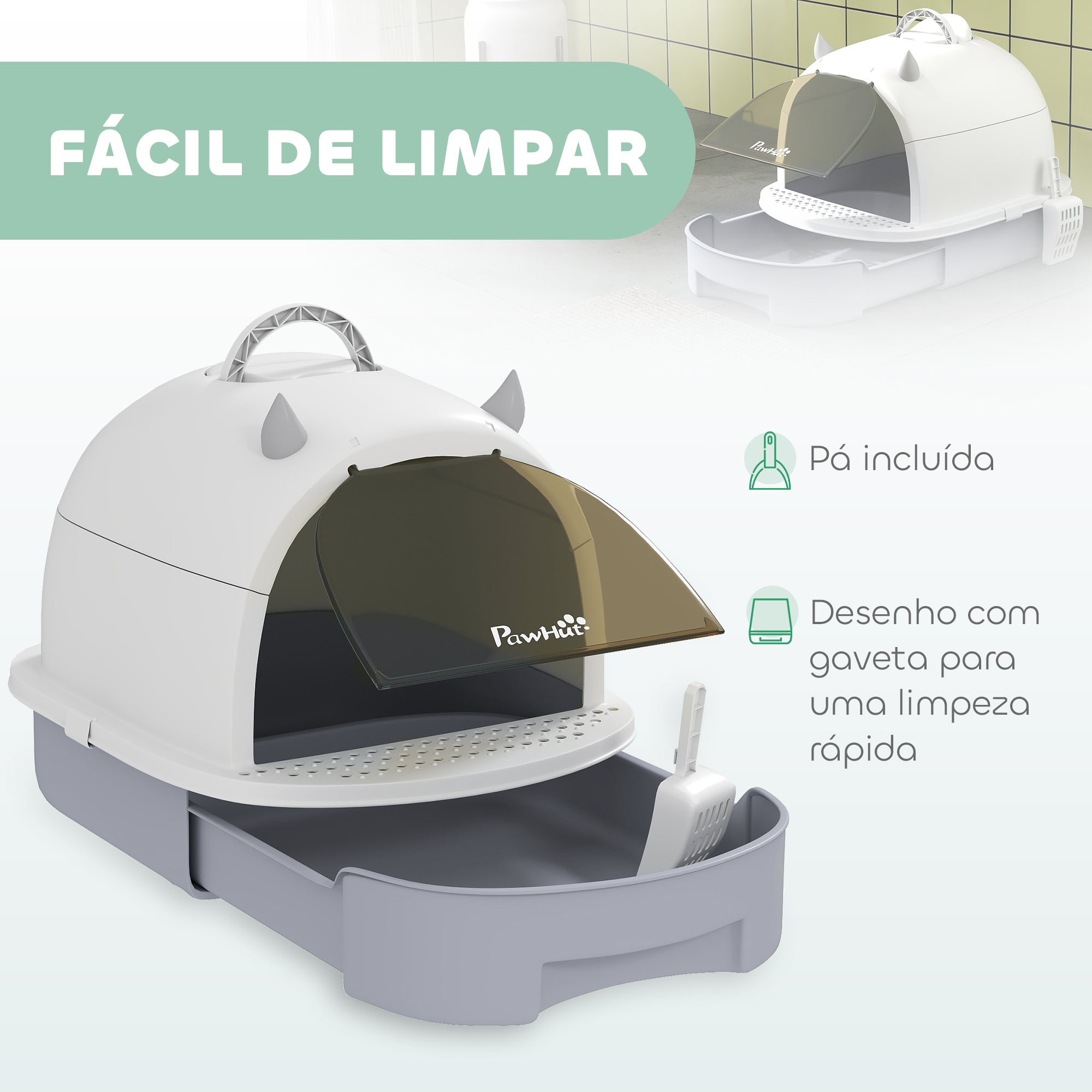 Caixa de Areia para Gatos Fechada – 40,5x52x39 cm – Cinzento – Polipropileno
