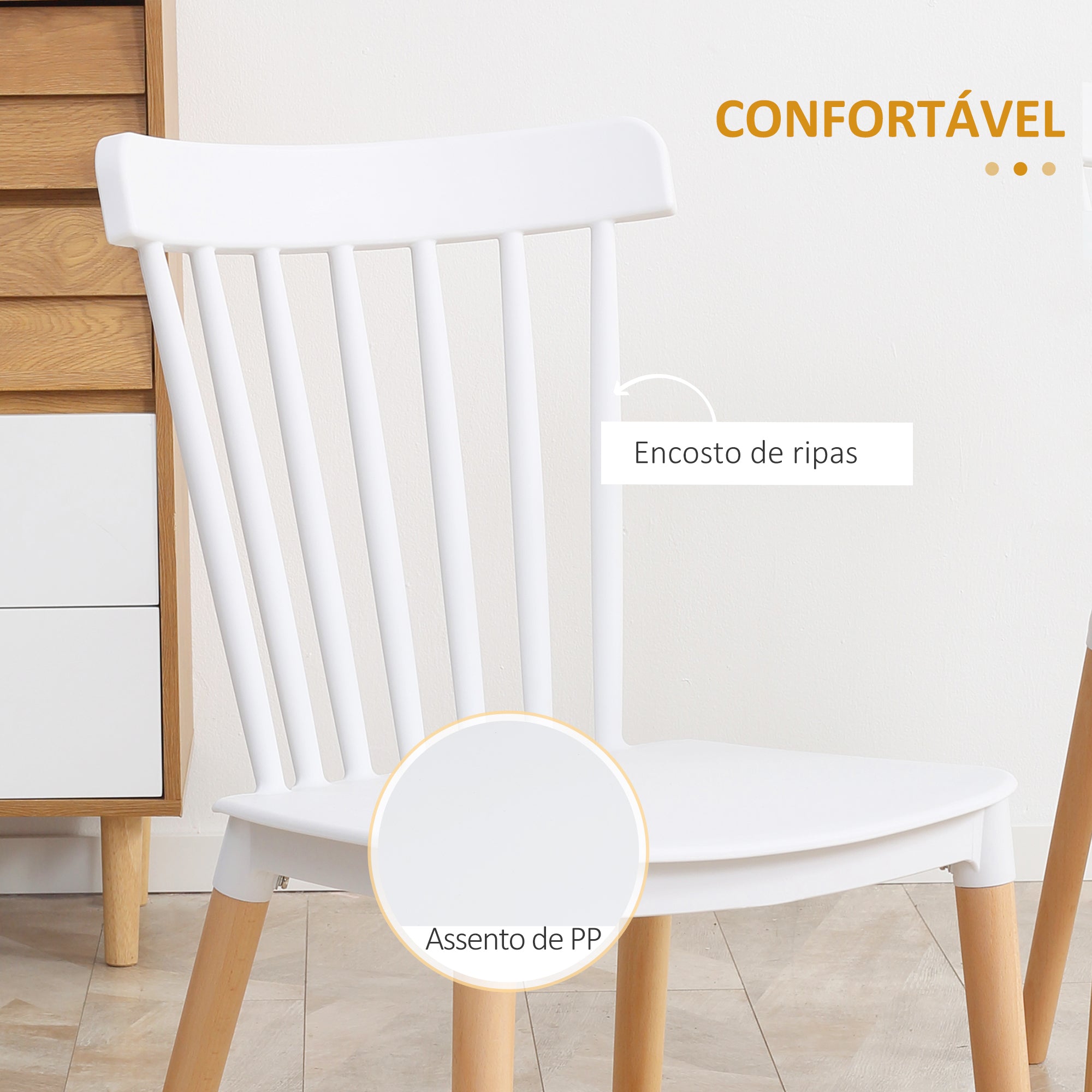 Conjunto de 4 Cadeiras – 48x52,5x83 cm – Branco, Madeira de faia – Polipropileno