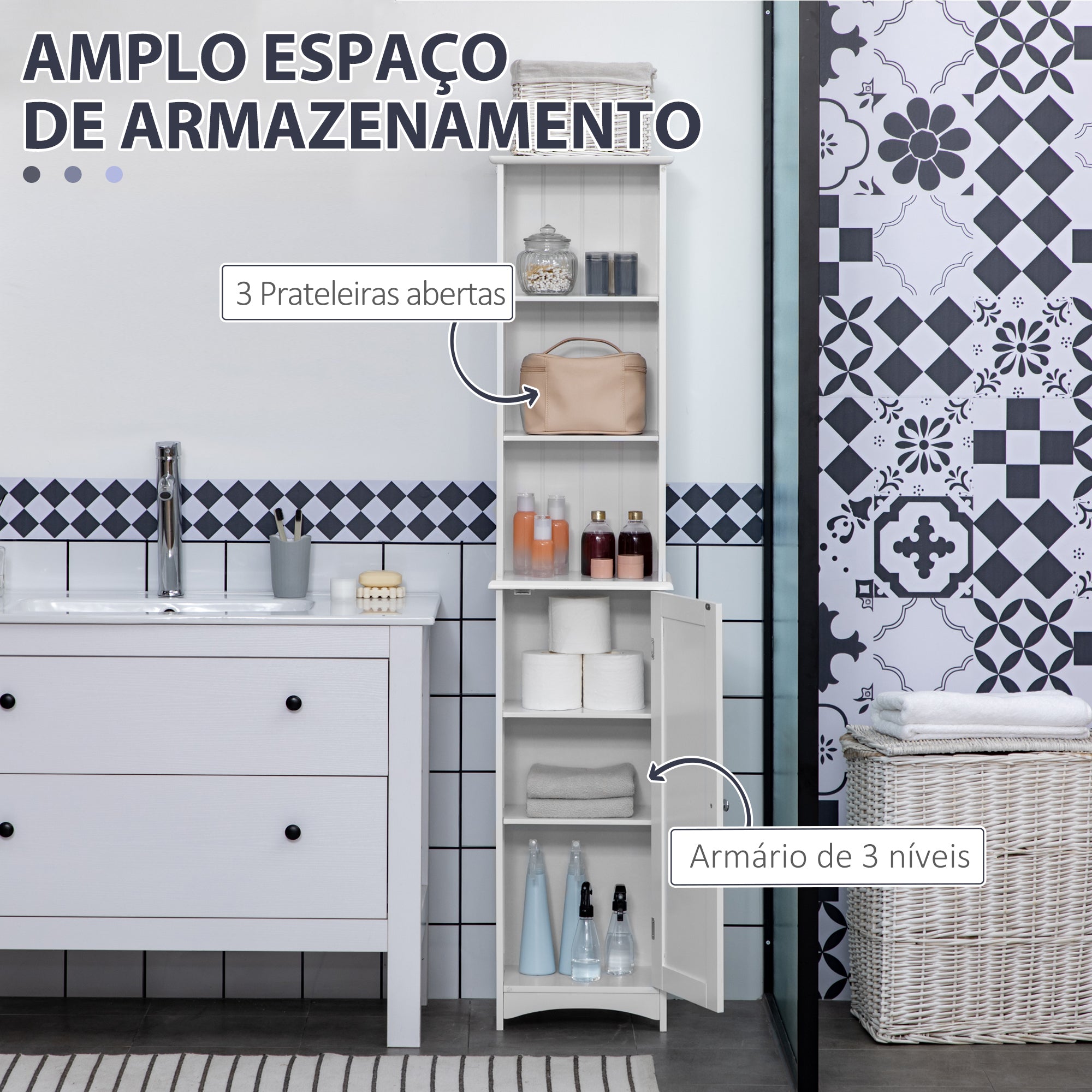 Coluna Casa de Banho Armário Alto Auxiliar 34x23x165 cm - Branco