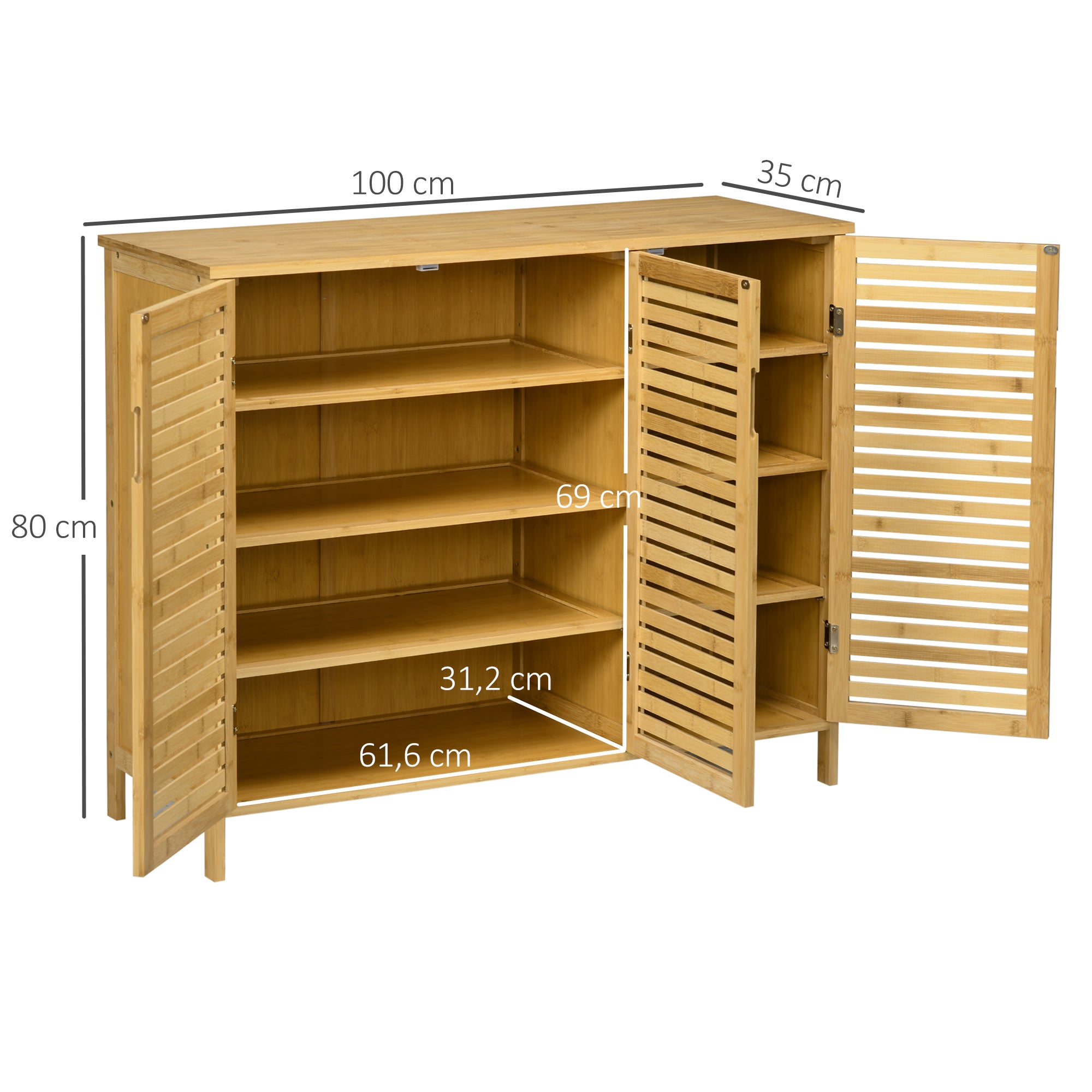 Sapateira de Entrada com 3 Portas de Persiana - 100x35x80 cm - Cor de Madeira Natural