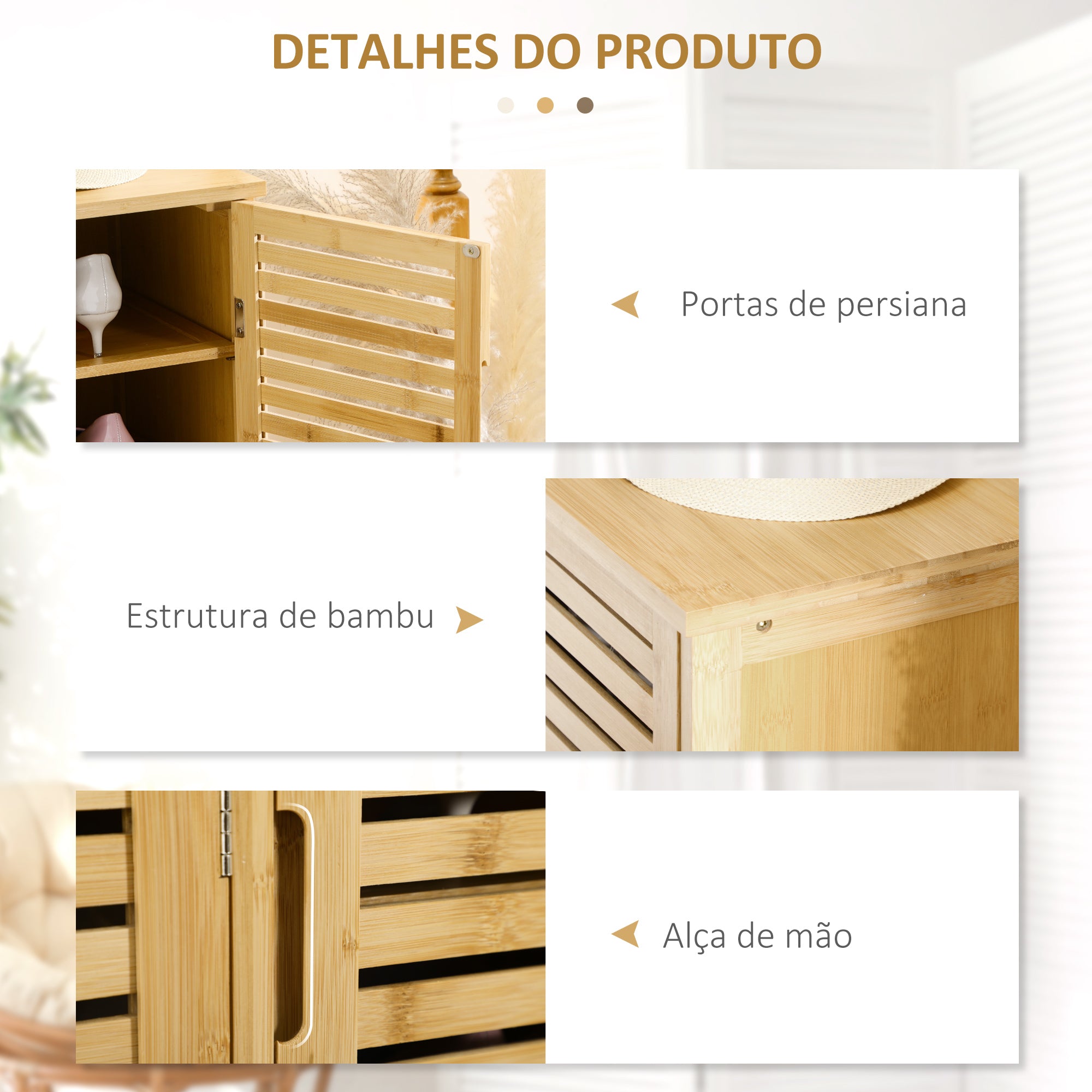Sapateira de Entrada com 3 Portas de Persiana - 100x35x80 cm - Cor de Madeira Natural