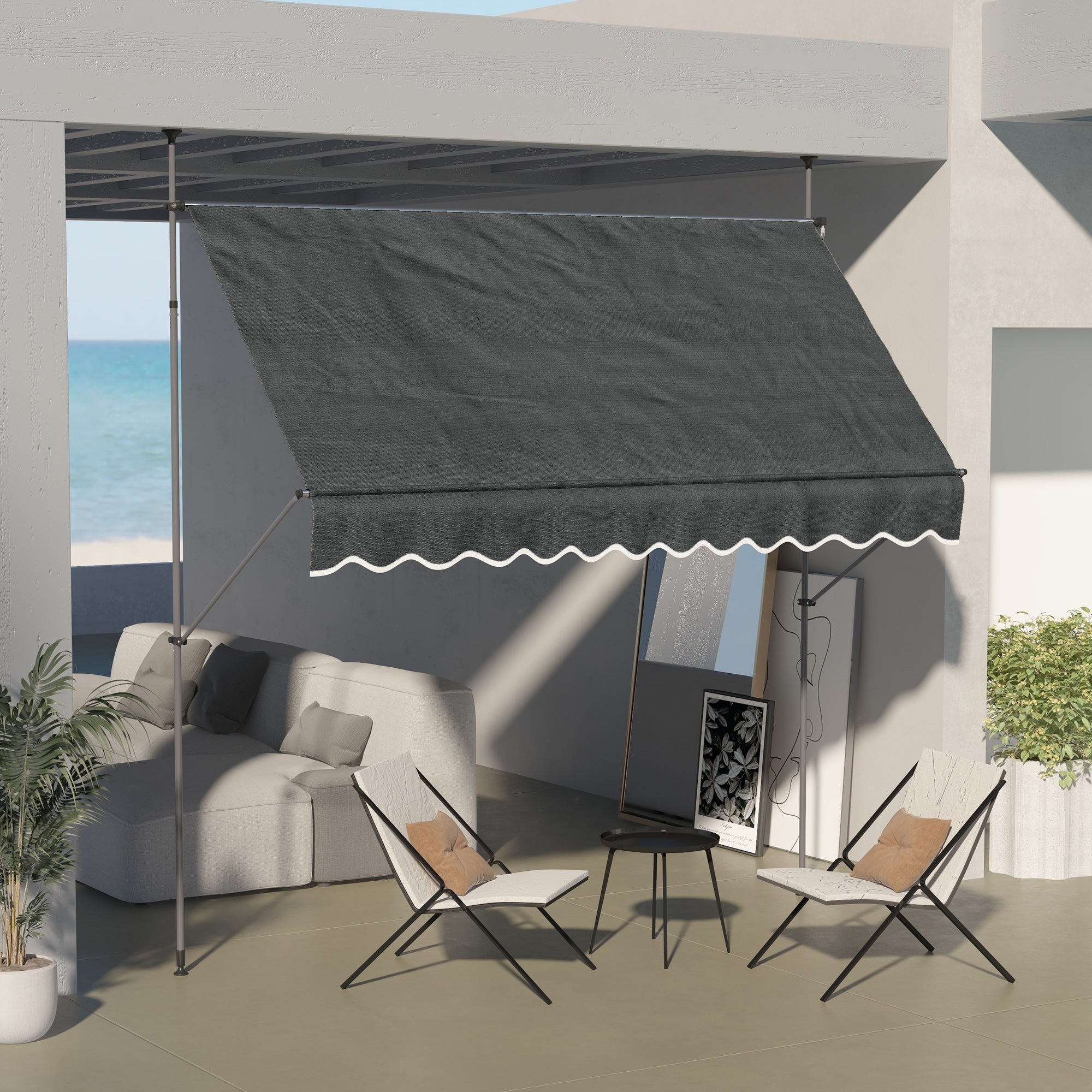 Toldo Manual Retrátil 300x120x210-300 cm Cinza Escuro