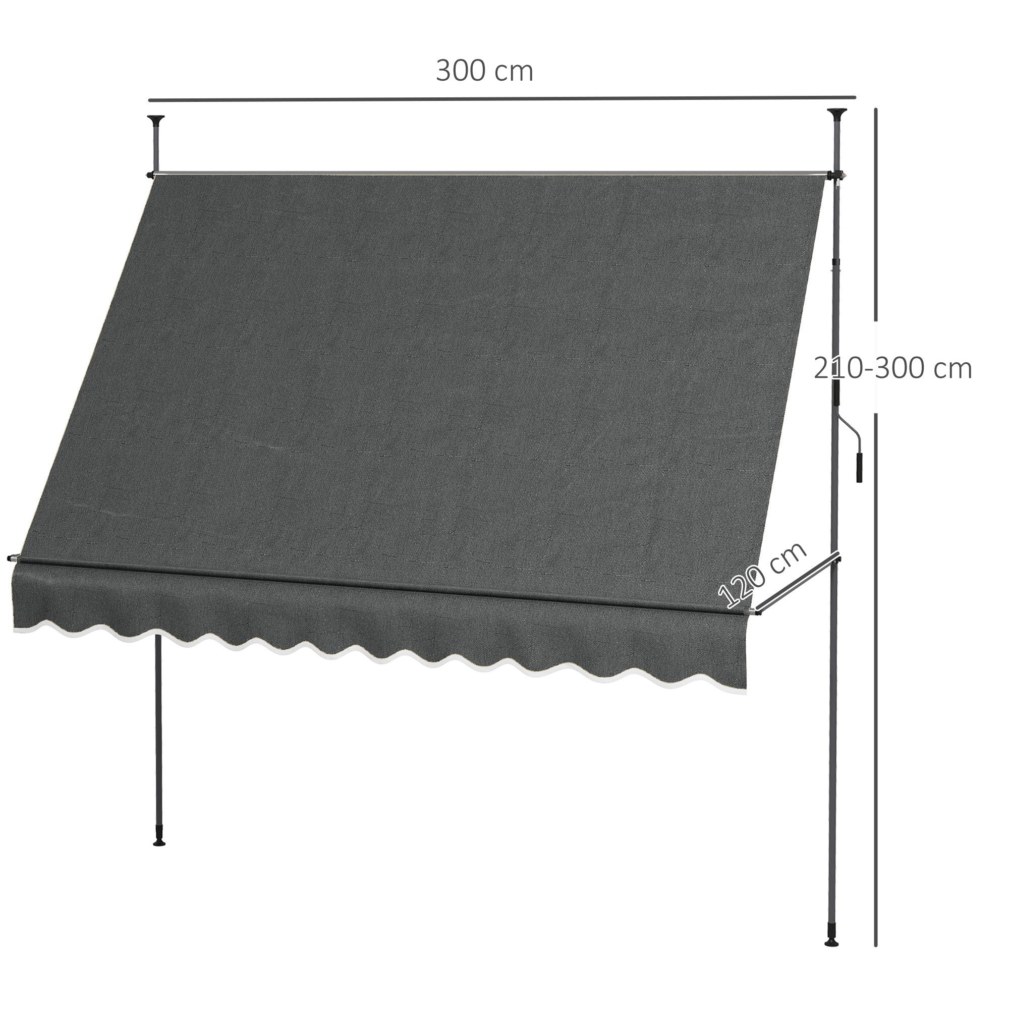 Toldo Manual Retrátil 300x120x210-300 cm Cinza Escuro