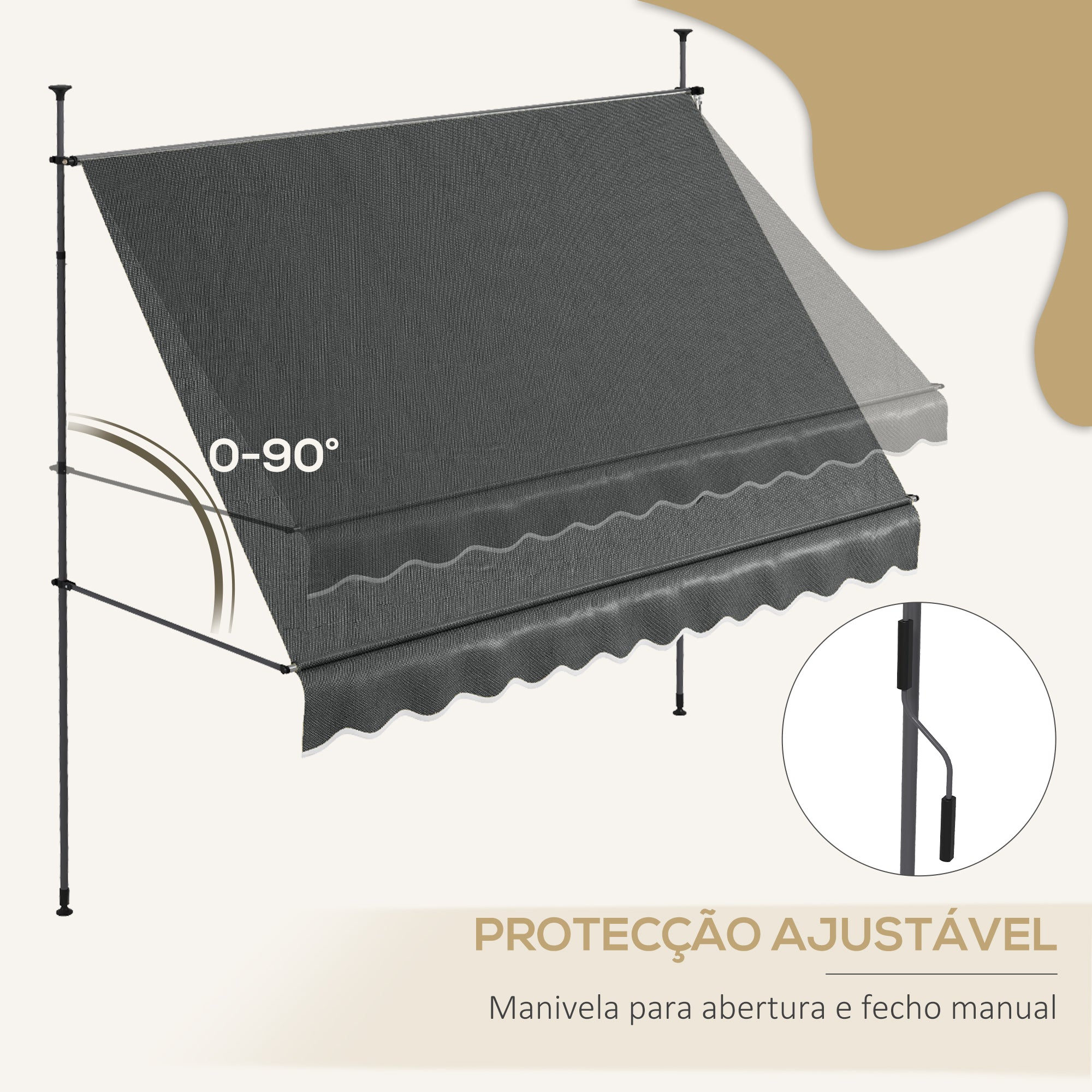 Toldo Manual Retrátil 300x120x210-300 cm Cinza Escuro