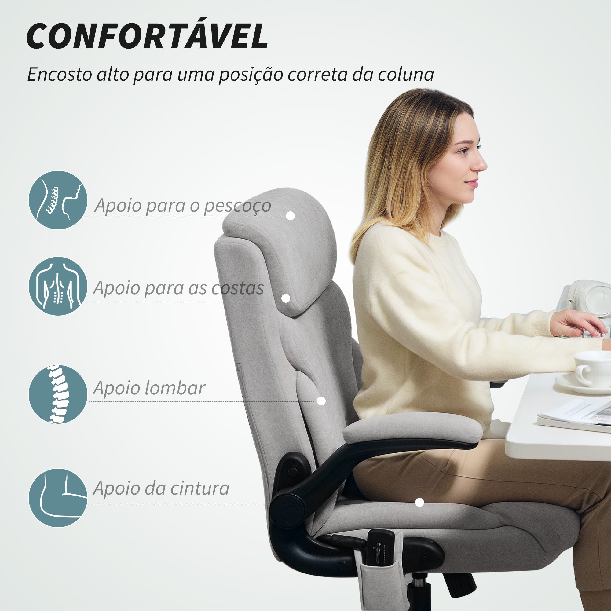 Cadeira de Escritório com Massagem Cinzento 66x67x113-121 cm