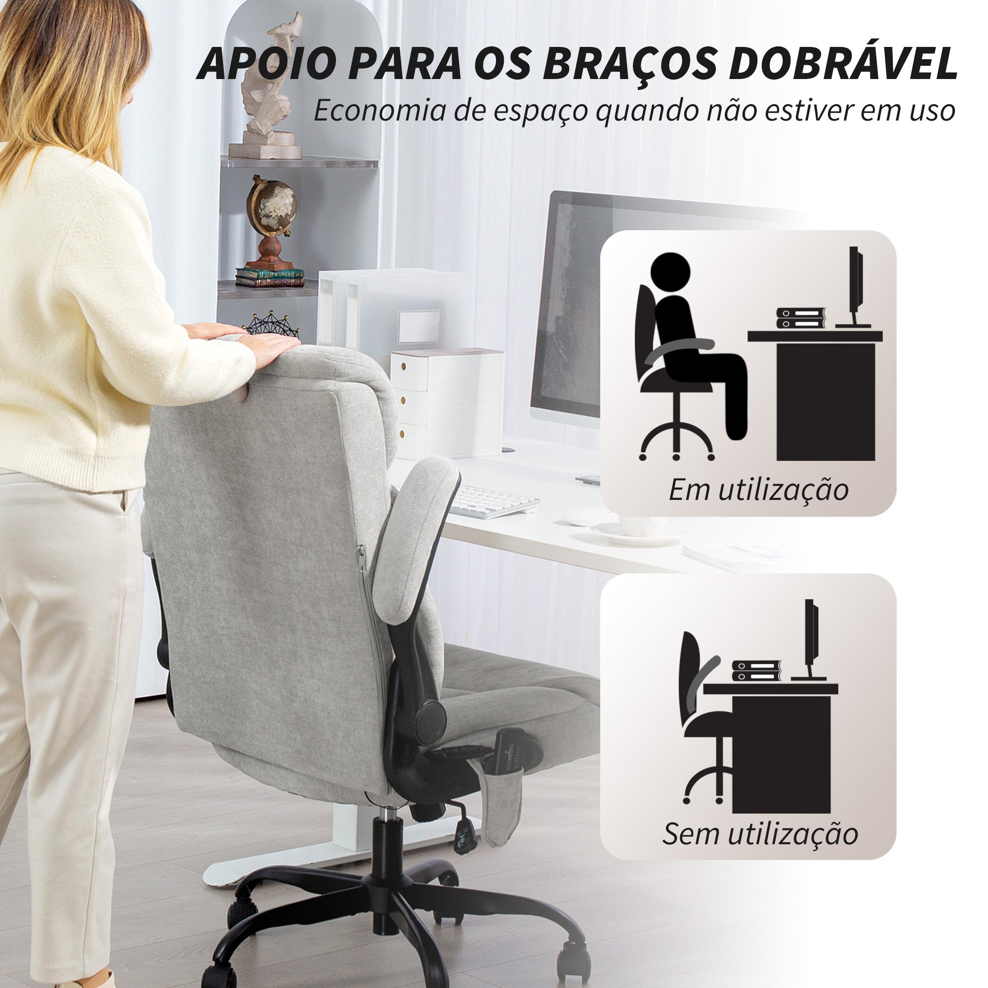 Cadeira de Escritório com Massagem Cinzento 66x67x113-121 cm