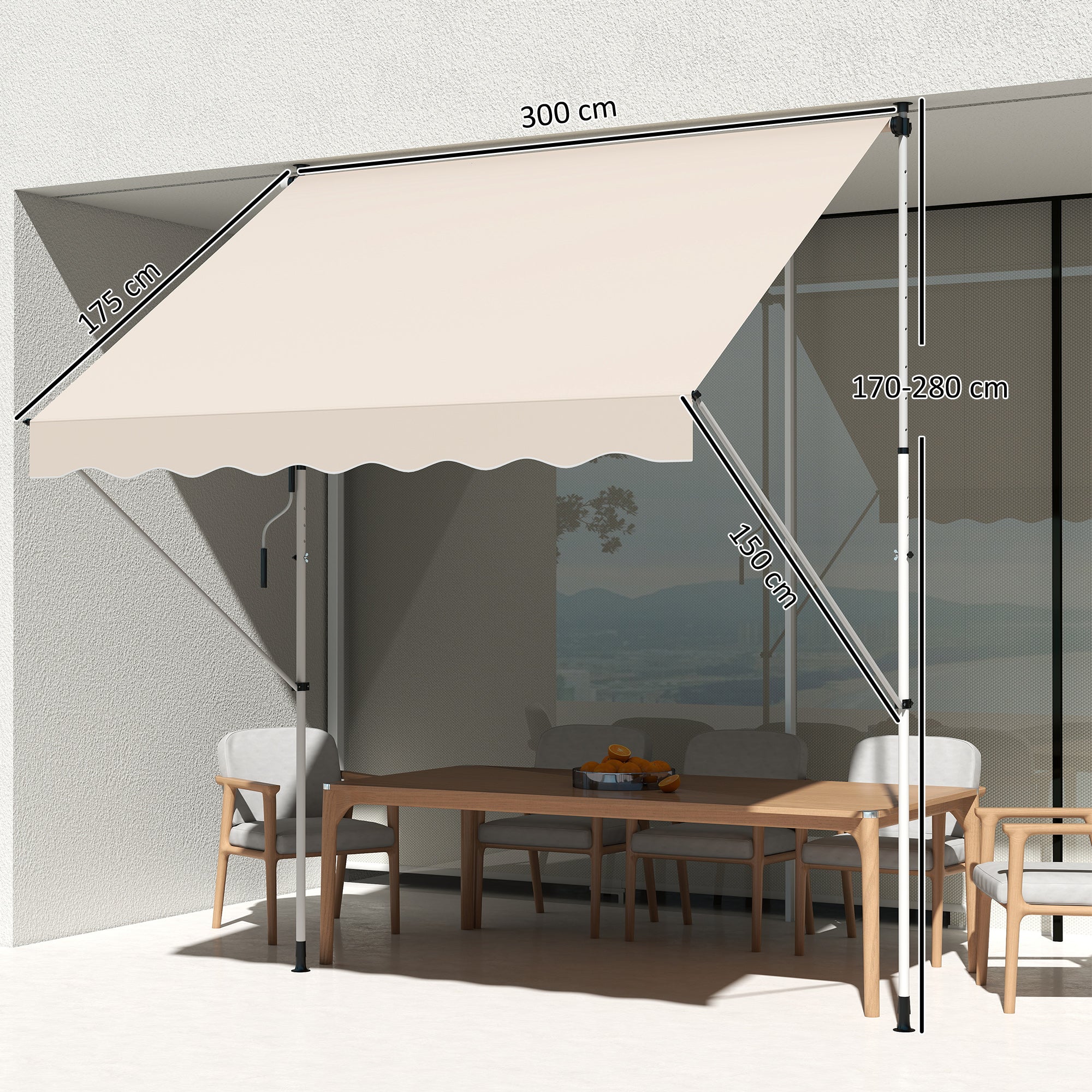 Toldo Manual Retrátil Exterior 300x150x280cm Bege