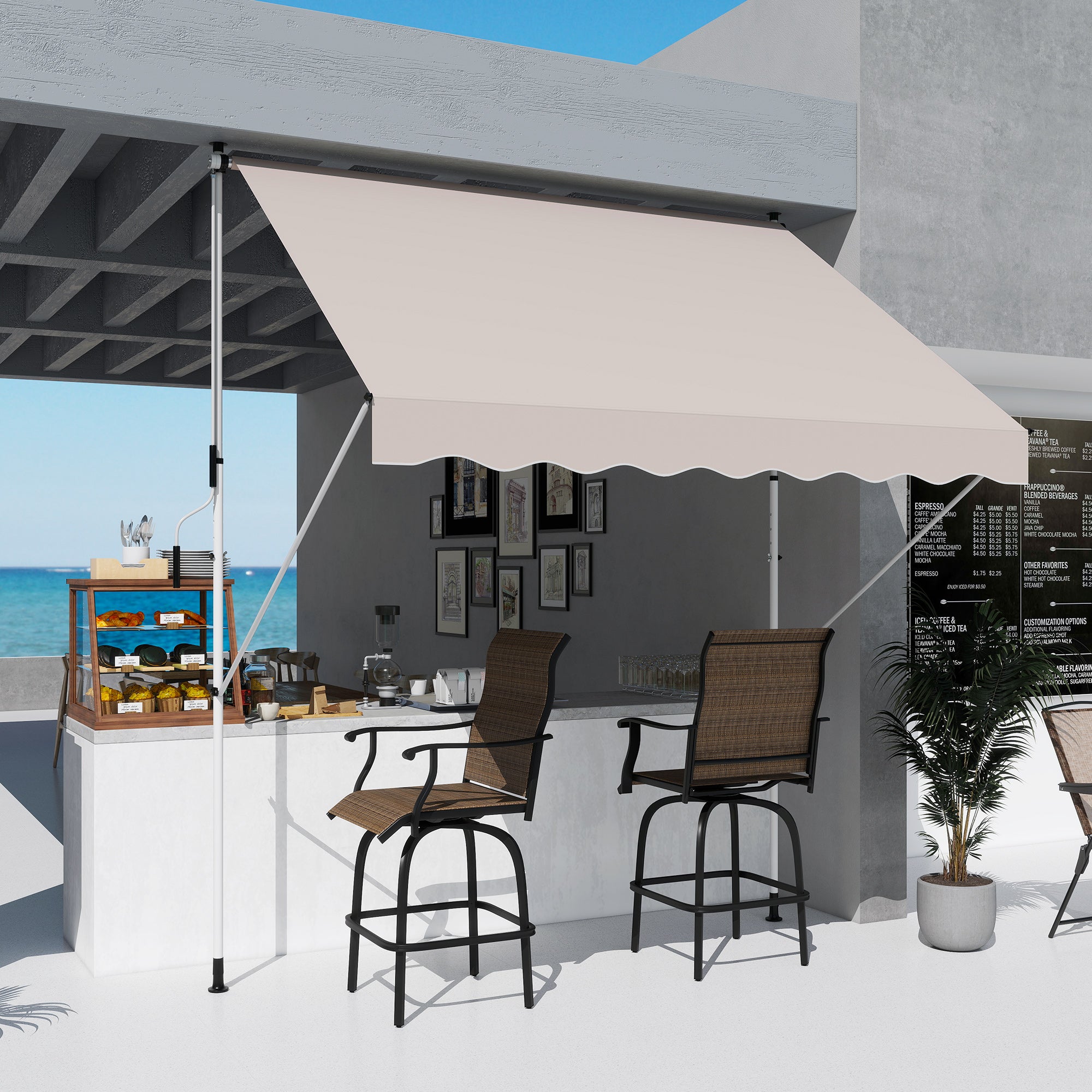 Toldo Manual Retrátil Exterior 300x150x280cm Bege