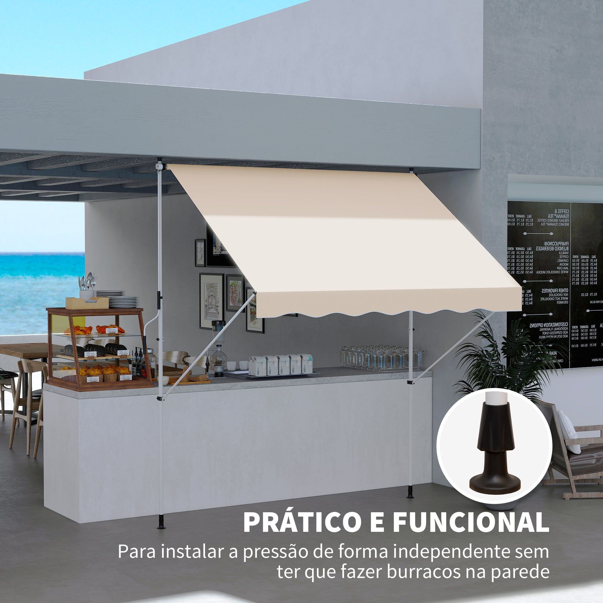 Toldo Manual Retrátil Exterior 300x150x280cm Bege