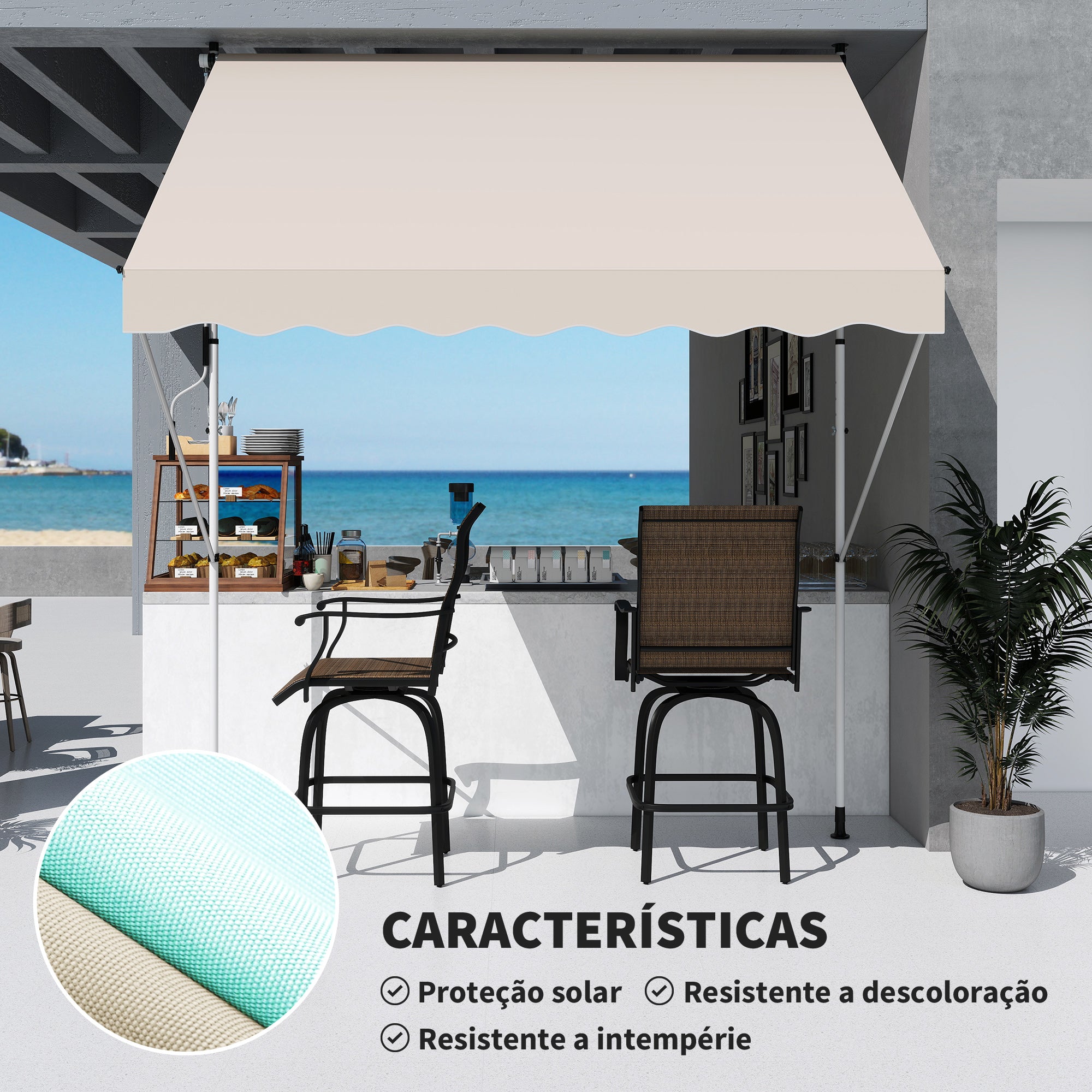 Toldo Manual Retrátil Exterior 300x150x280cm Bege