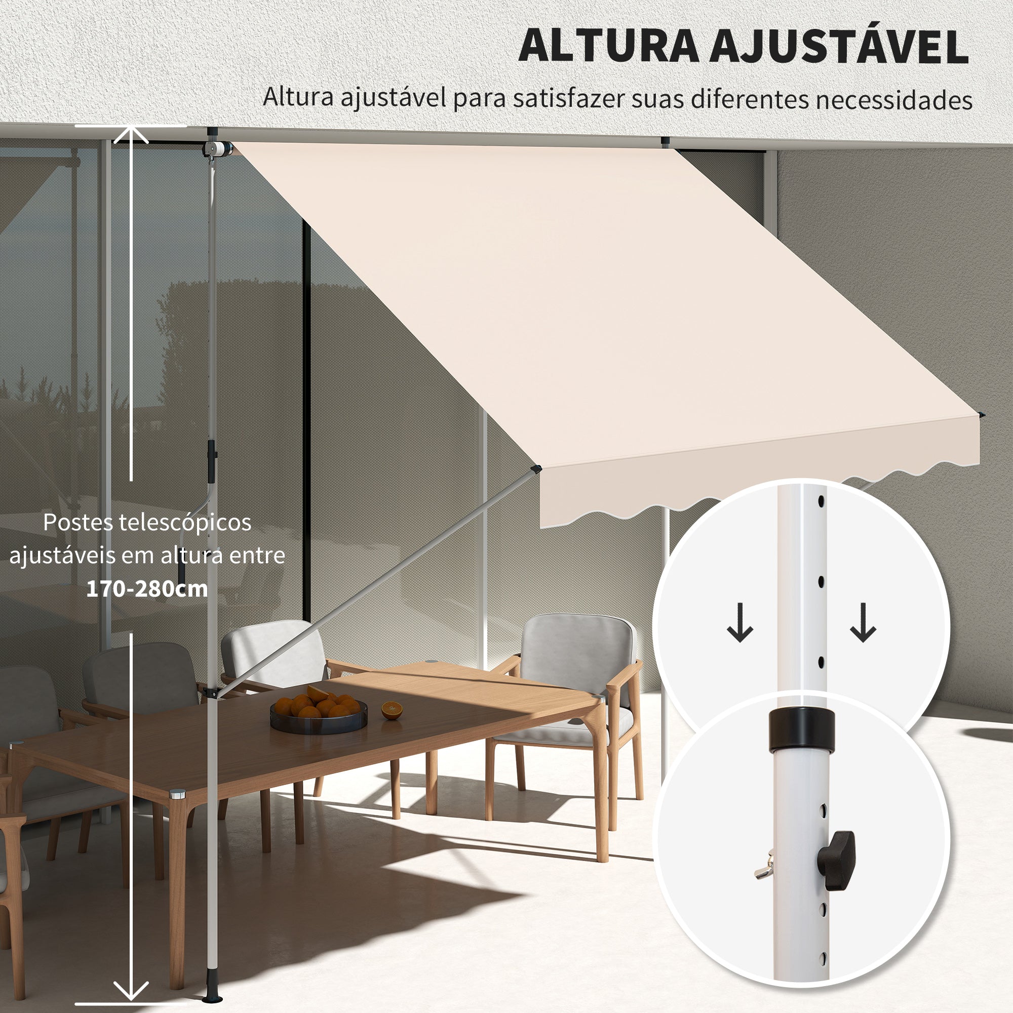 Toldo Manual Retrátil Exterior 300x150x280cm Bege