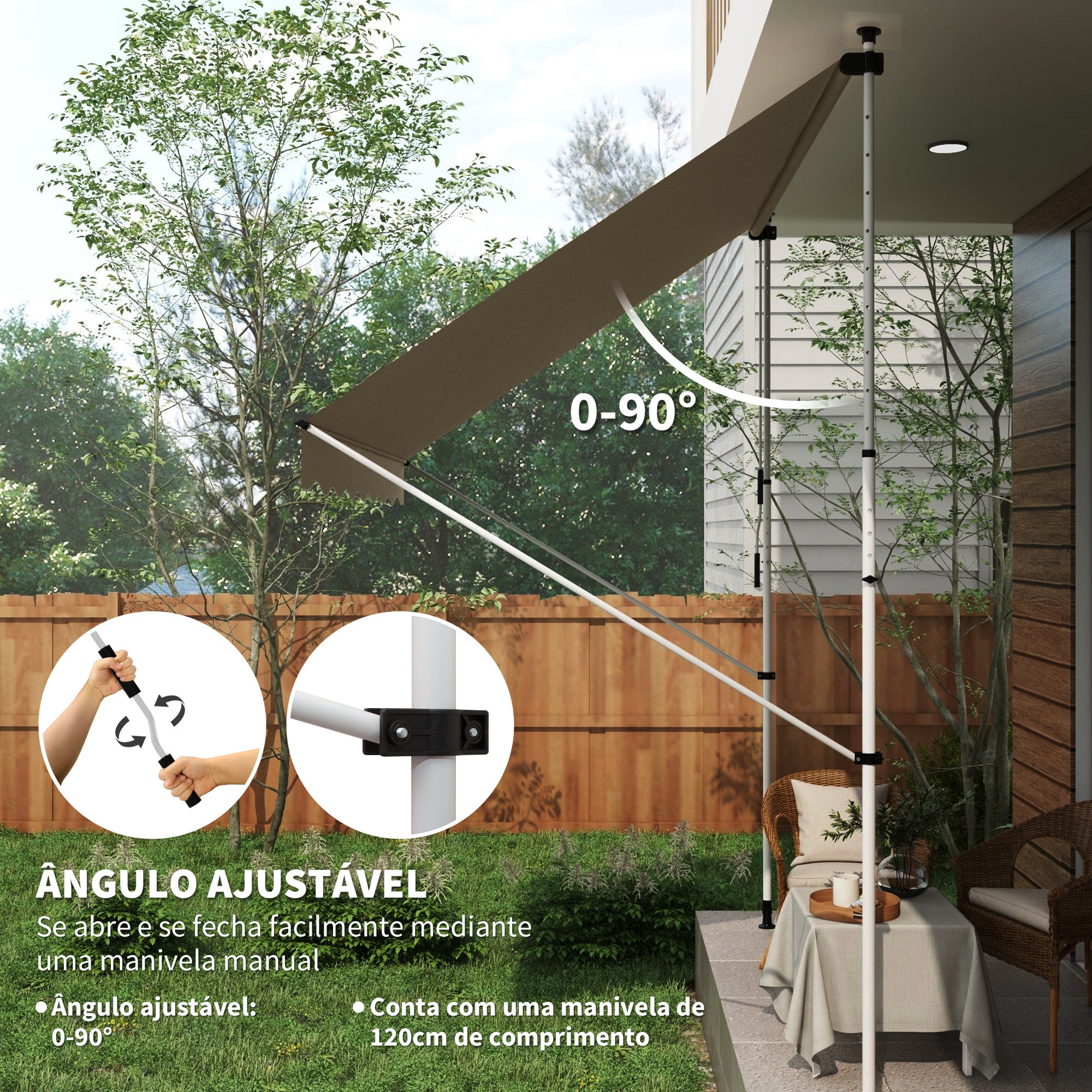 Toldo Manual Retrátil Exterior 300x150x280cm Bege