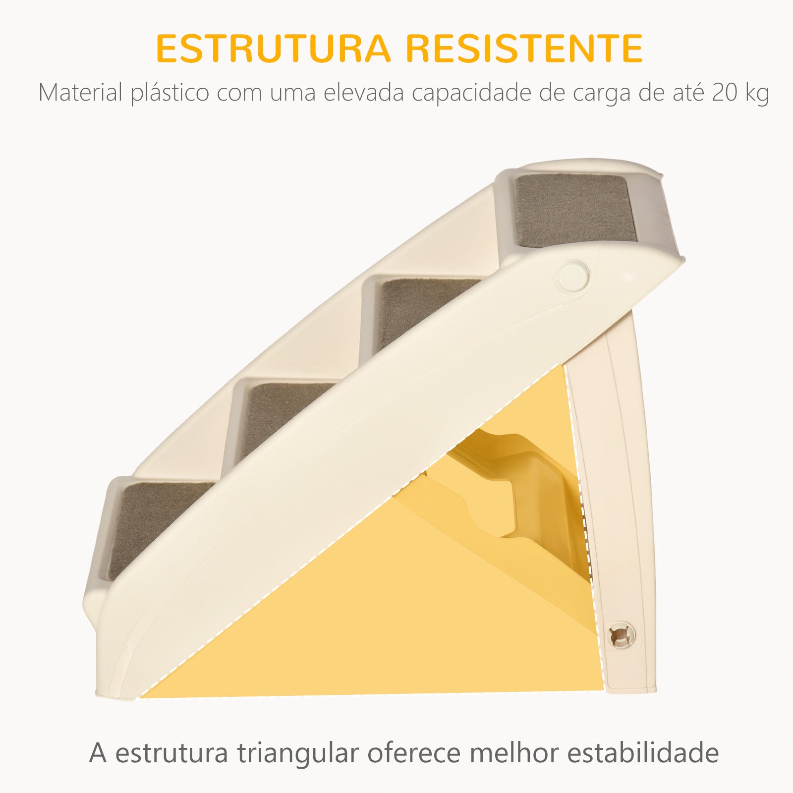 Escada Dobrável para Animais de Estimação 4 Degraus – 67x38x49.5 cm – Bege – Plástico