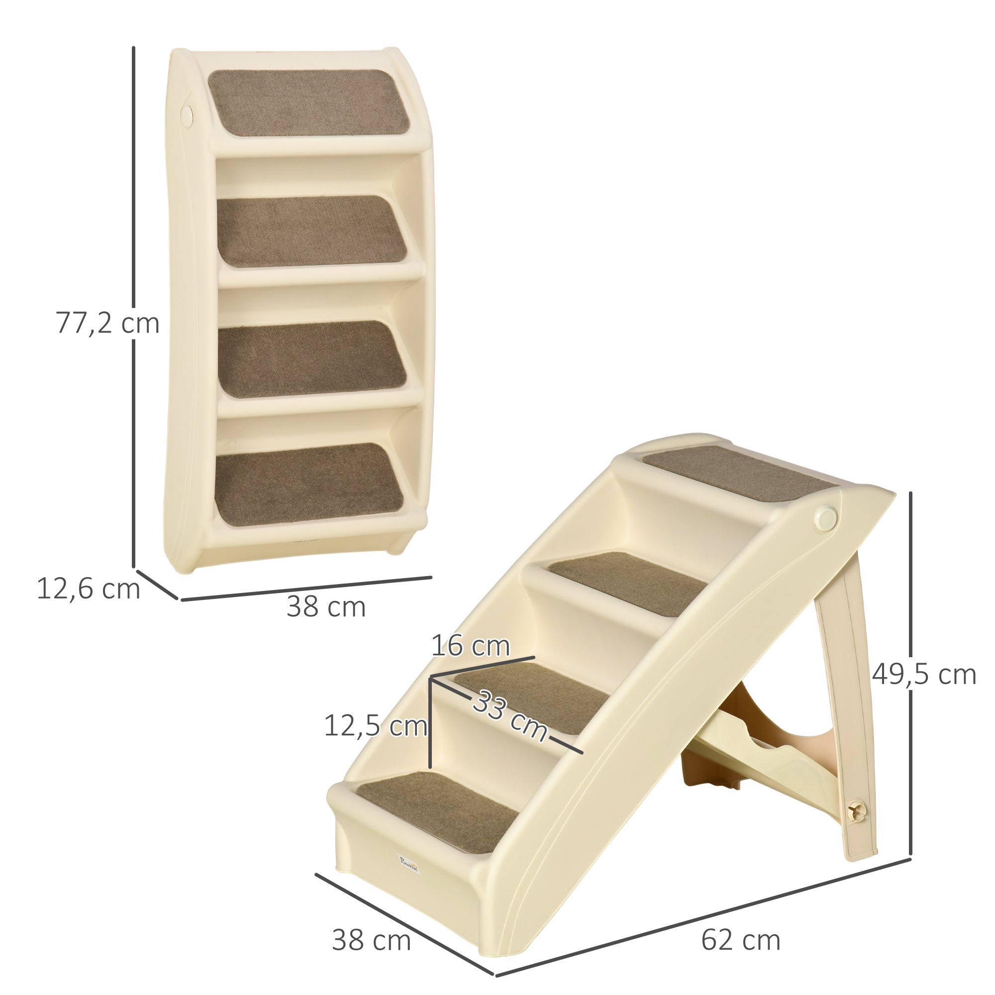Escada Dobrável para Animais de Estimação 4 Degraus – 67x38x49.5 cm – Bege – Plástico