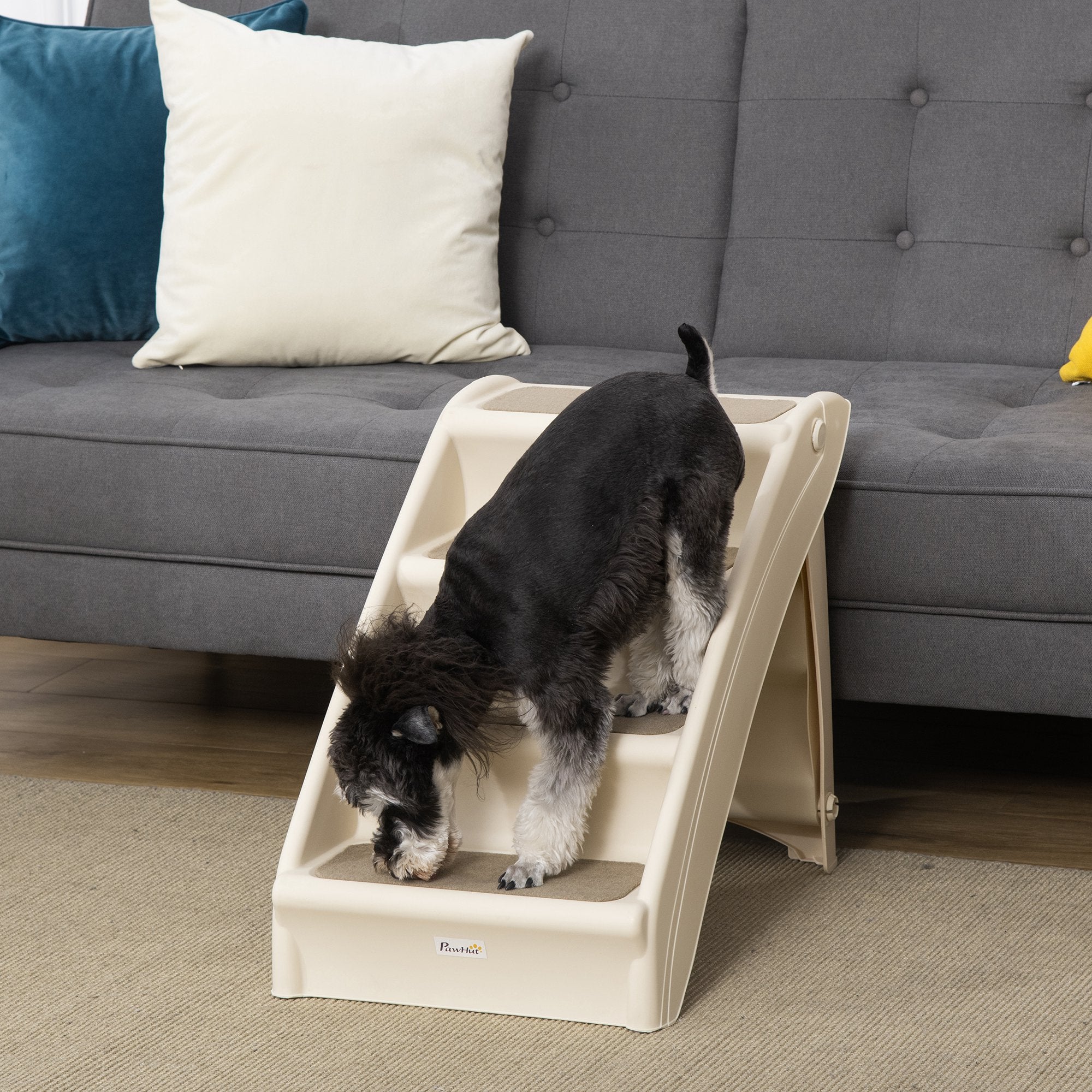Escada Dobrável para Animais de Estimação 4 Degraus – 67x38x49.5 cm – Bege – Plástico