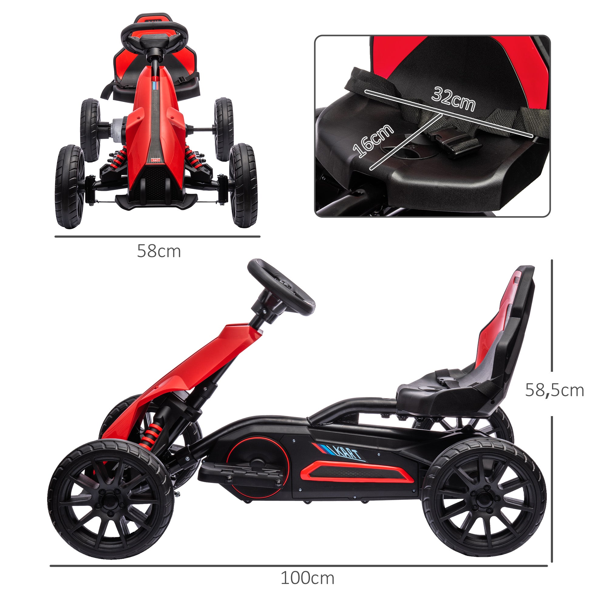 Kart Elétrico para Crianças 100x58x58,5 cm Vermelho