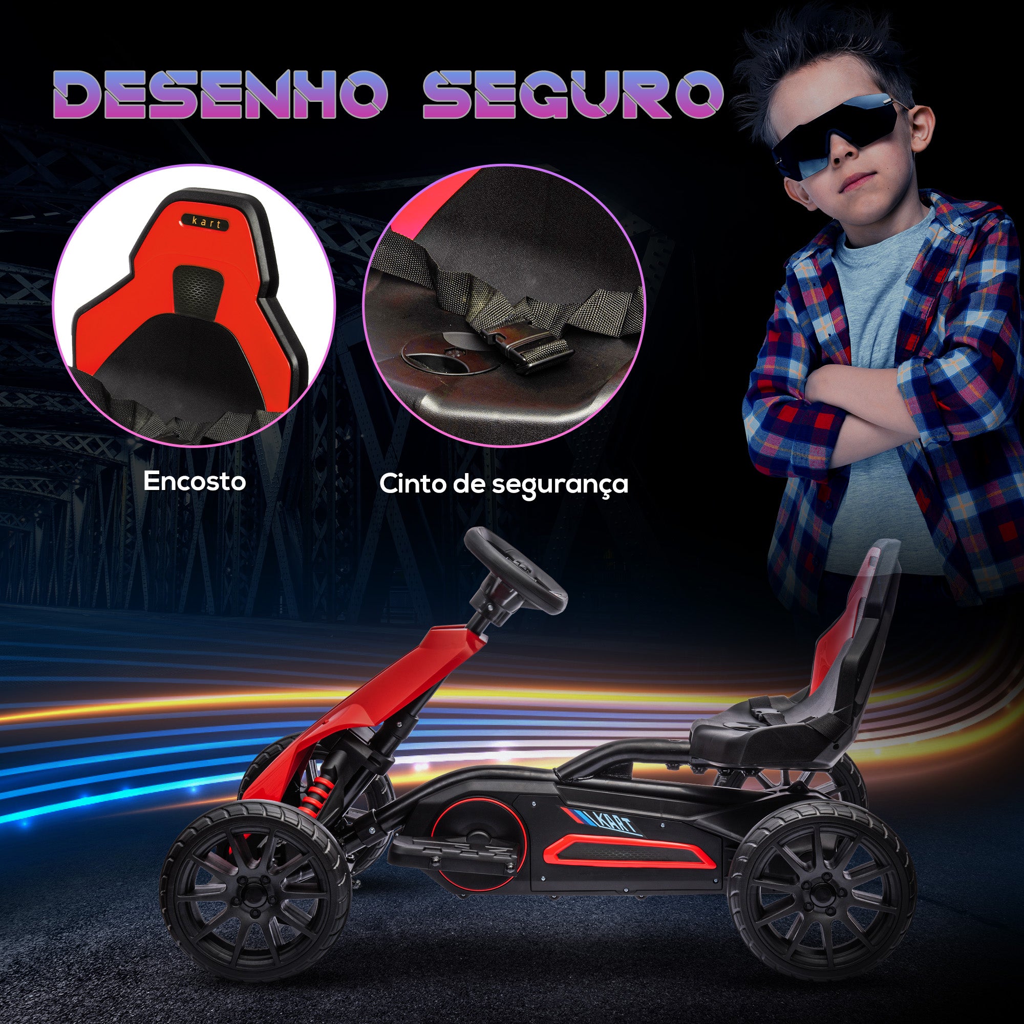 Kart Elétrico para Crianças 100x58x58,5 cm Vermelho