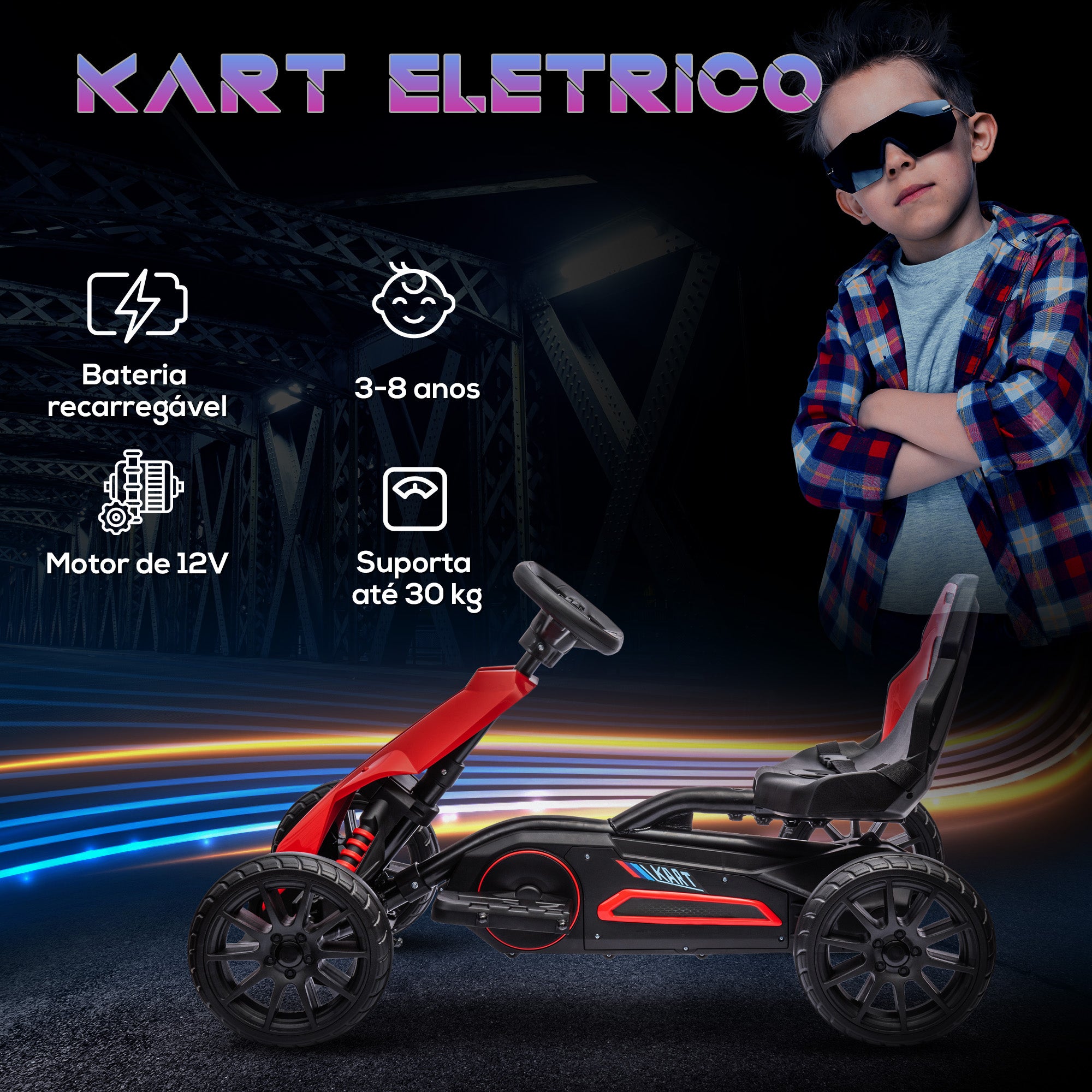 Kart Elétrico para Crianças 100x58x58,5 cm Vermelho
