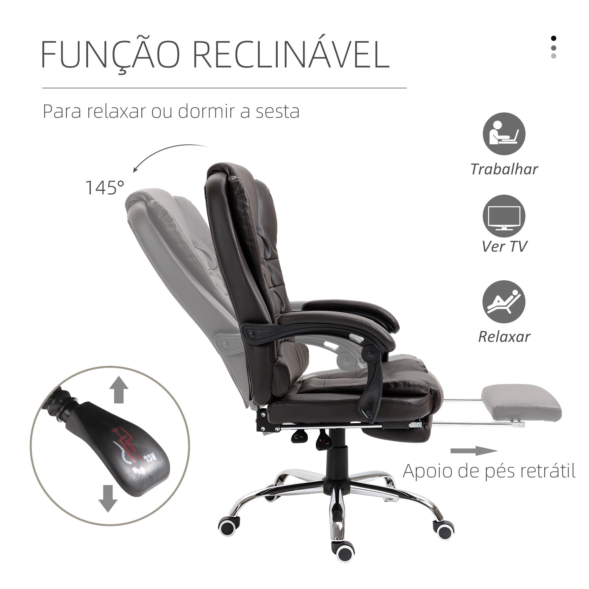 Cadeira de Escritório Reclinável Marrom 64,5x69x109-117 cm