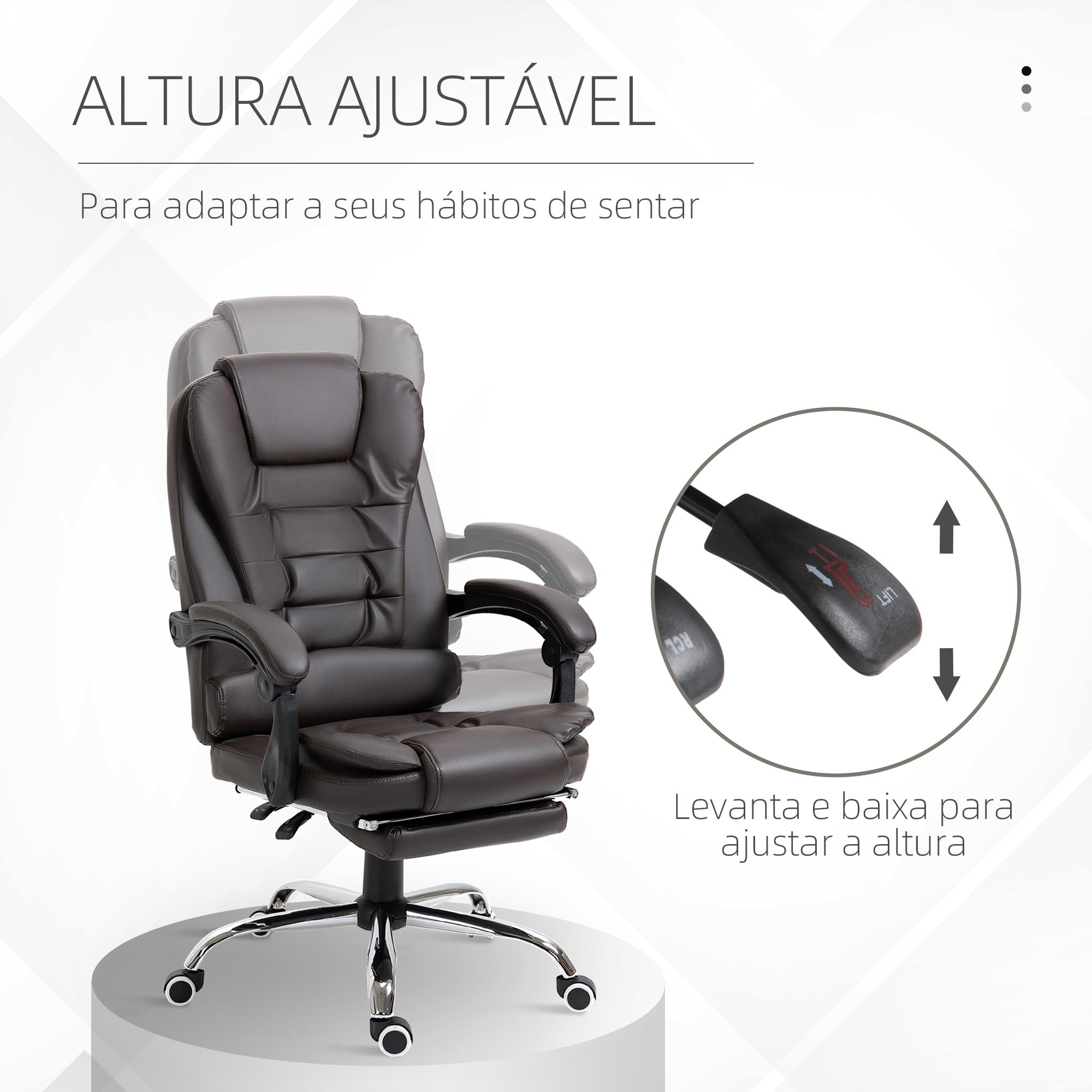 Cadeira de Escritório Reclinável Marrom 64,5x69x109-117 cm