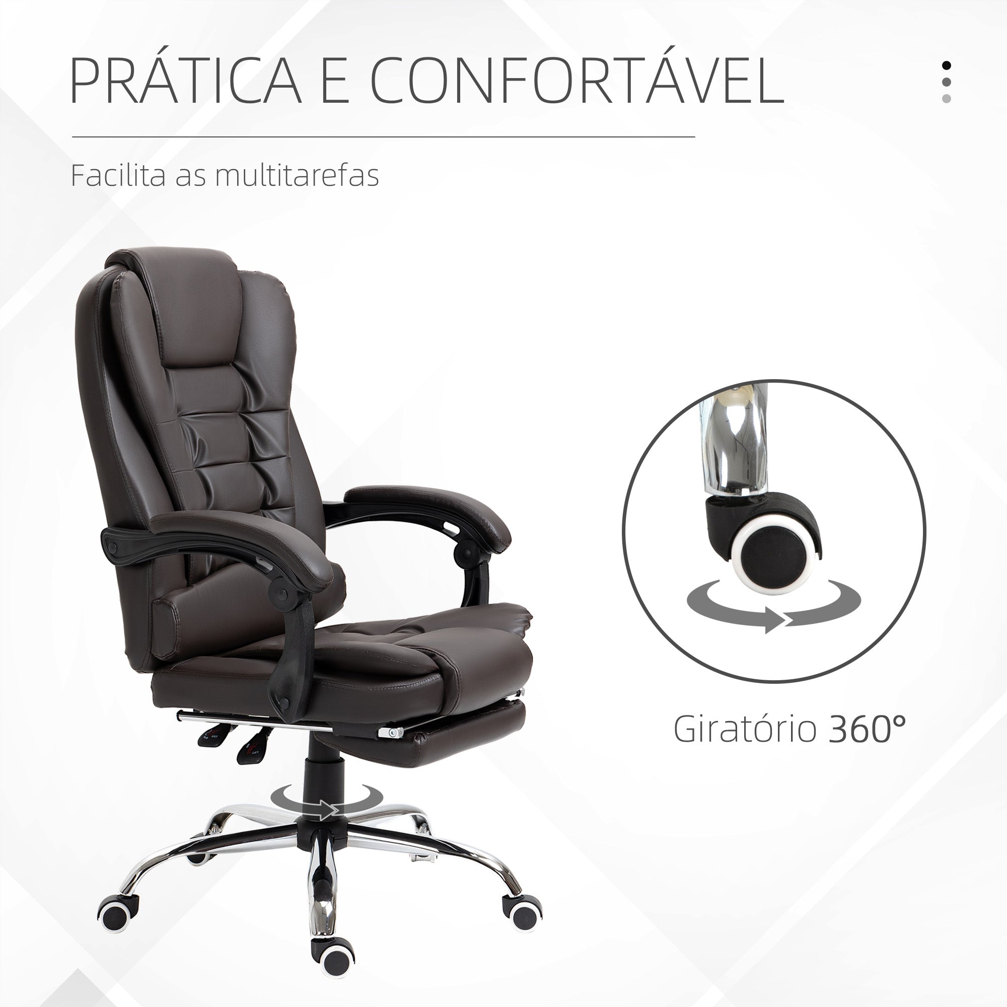 Cadeira de Escritório Reclinável Marrom 64,5x69x109-117 cm