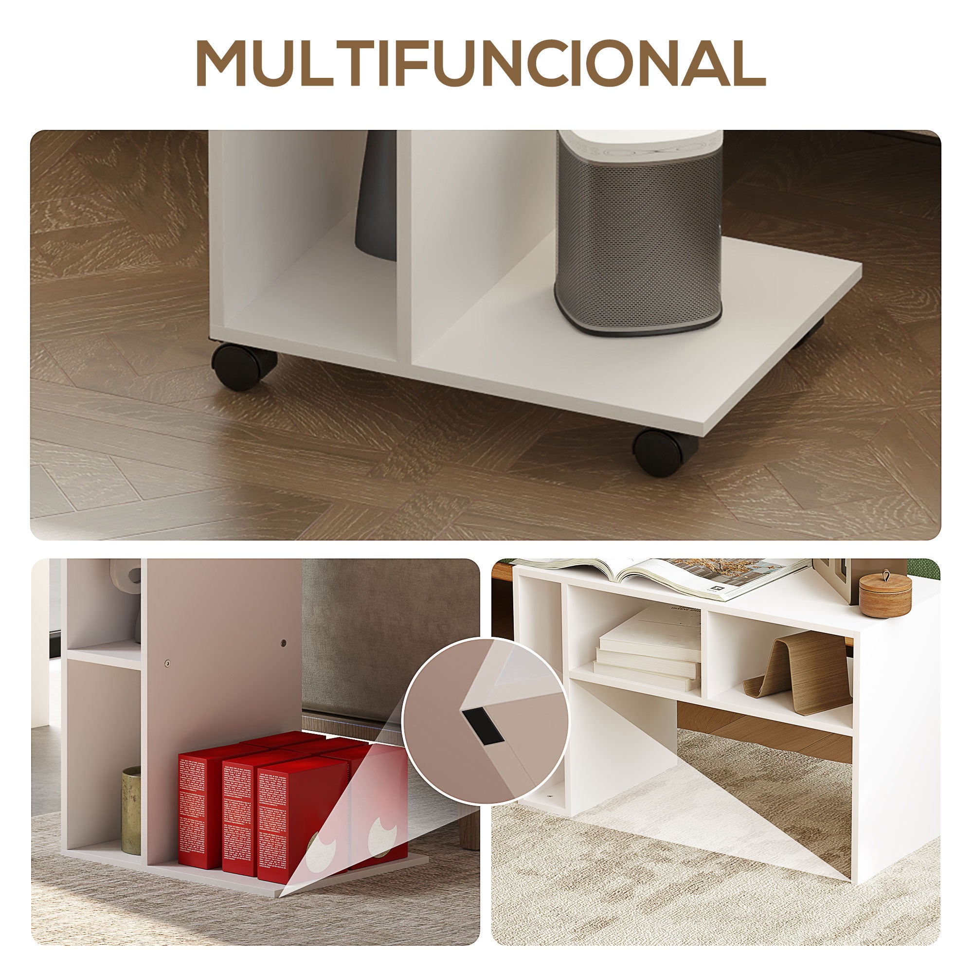 Mesa Auxiliar em Forma de C – 40x30x69 cm – Branca – Melamina
