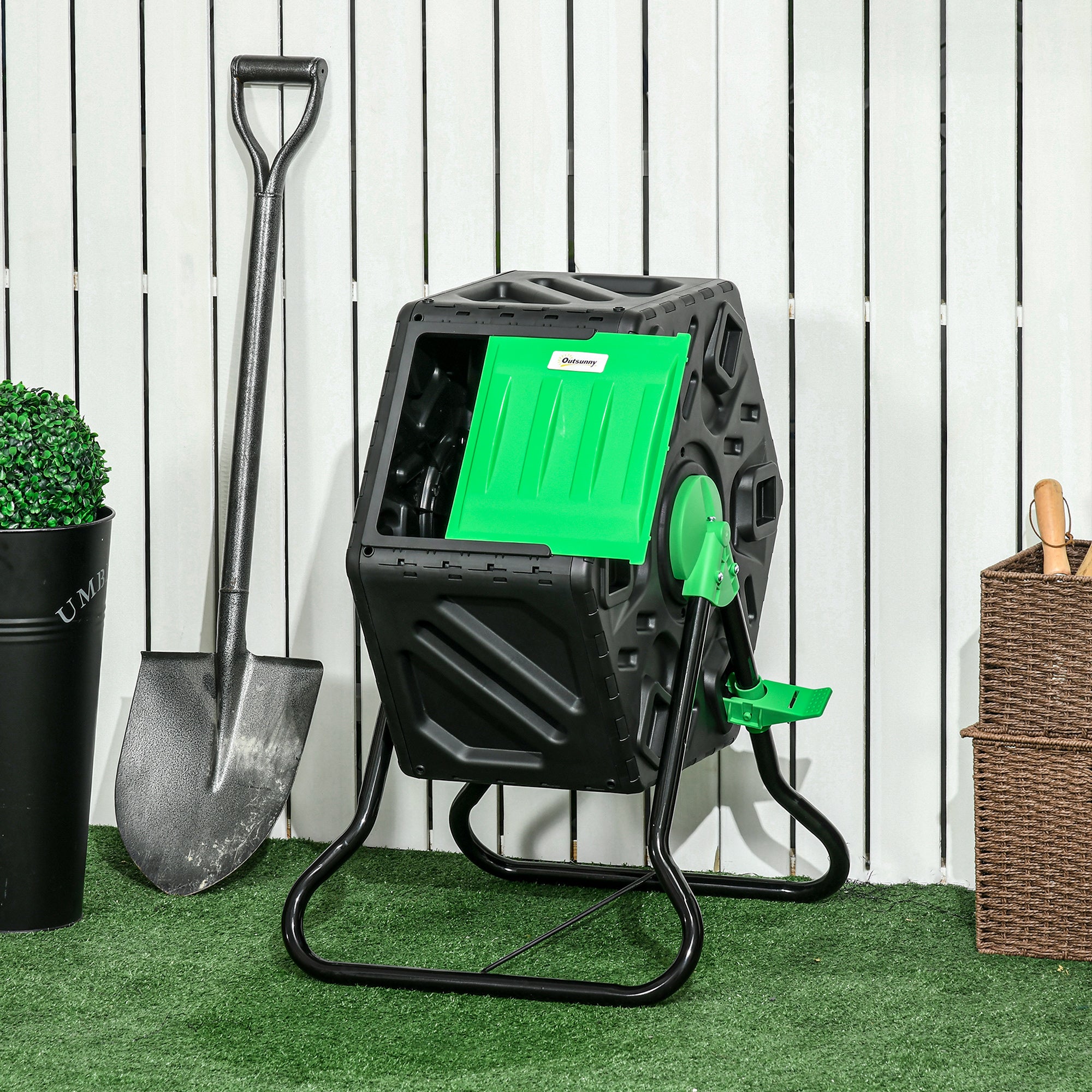Compostor Giratório de Jardim 65L Preto e Verde 60x49x77 cm