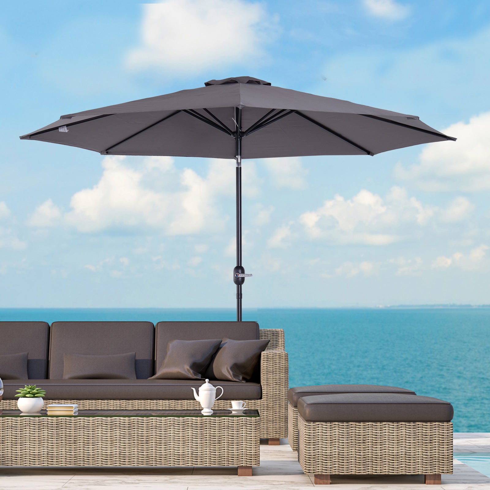Guarda-Sol de Jardim – Ø295x250cm – Cinza Escuro – Metal e Poliéster
