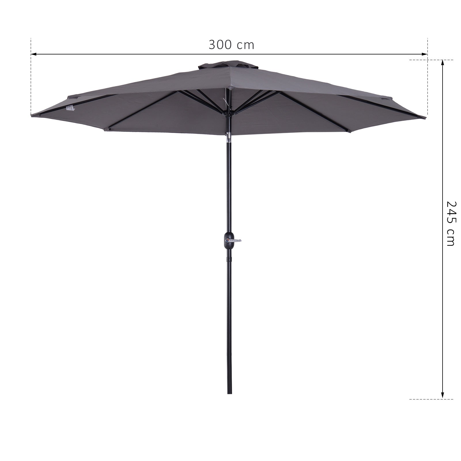 Guarda-Sol de Jardim – Ø295x250cm – Cinza Escuro – Metal e Poliéster
