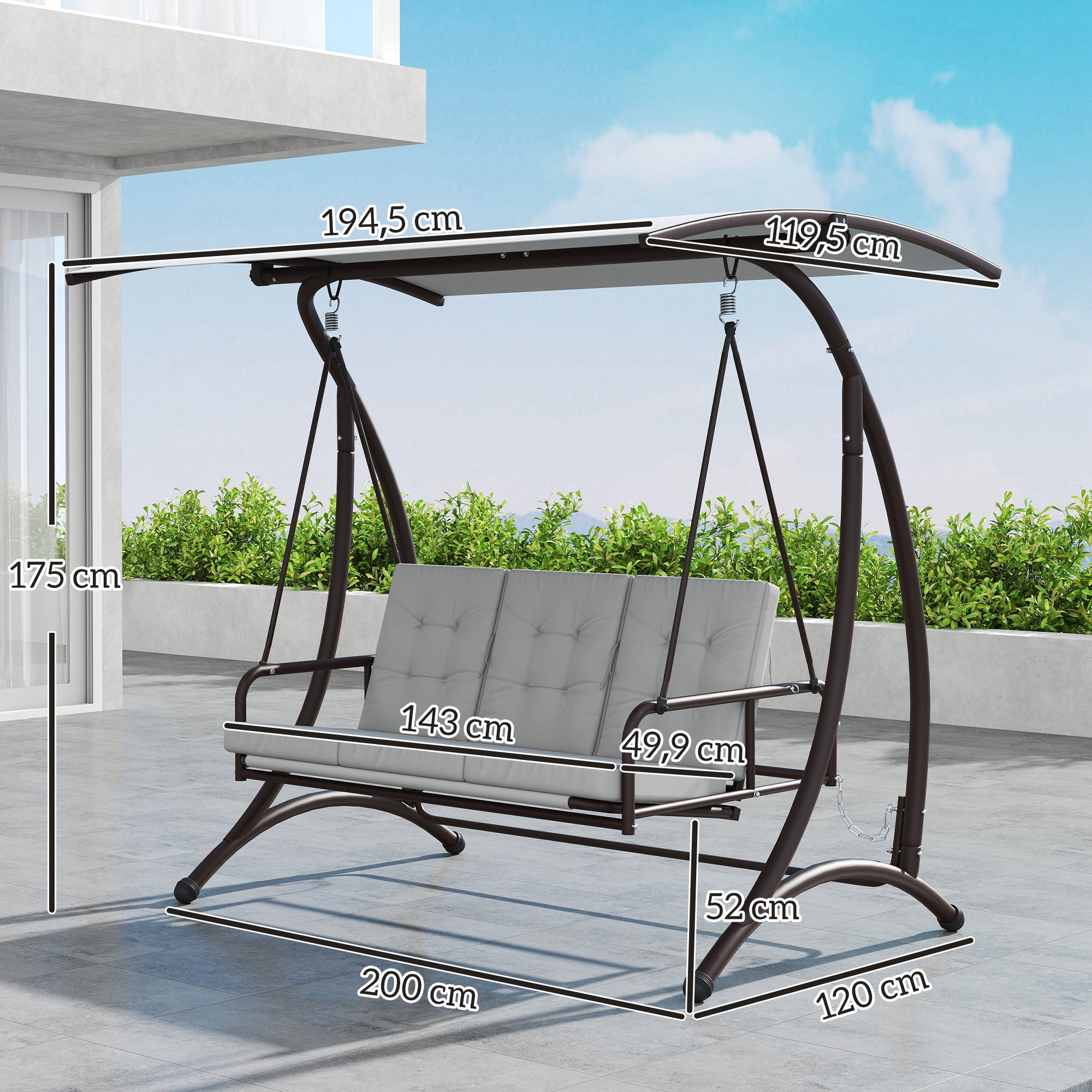 Baloiço de Jardim Convertível em Cama 200x120x175 cm - Cinzento