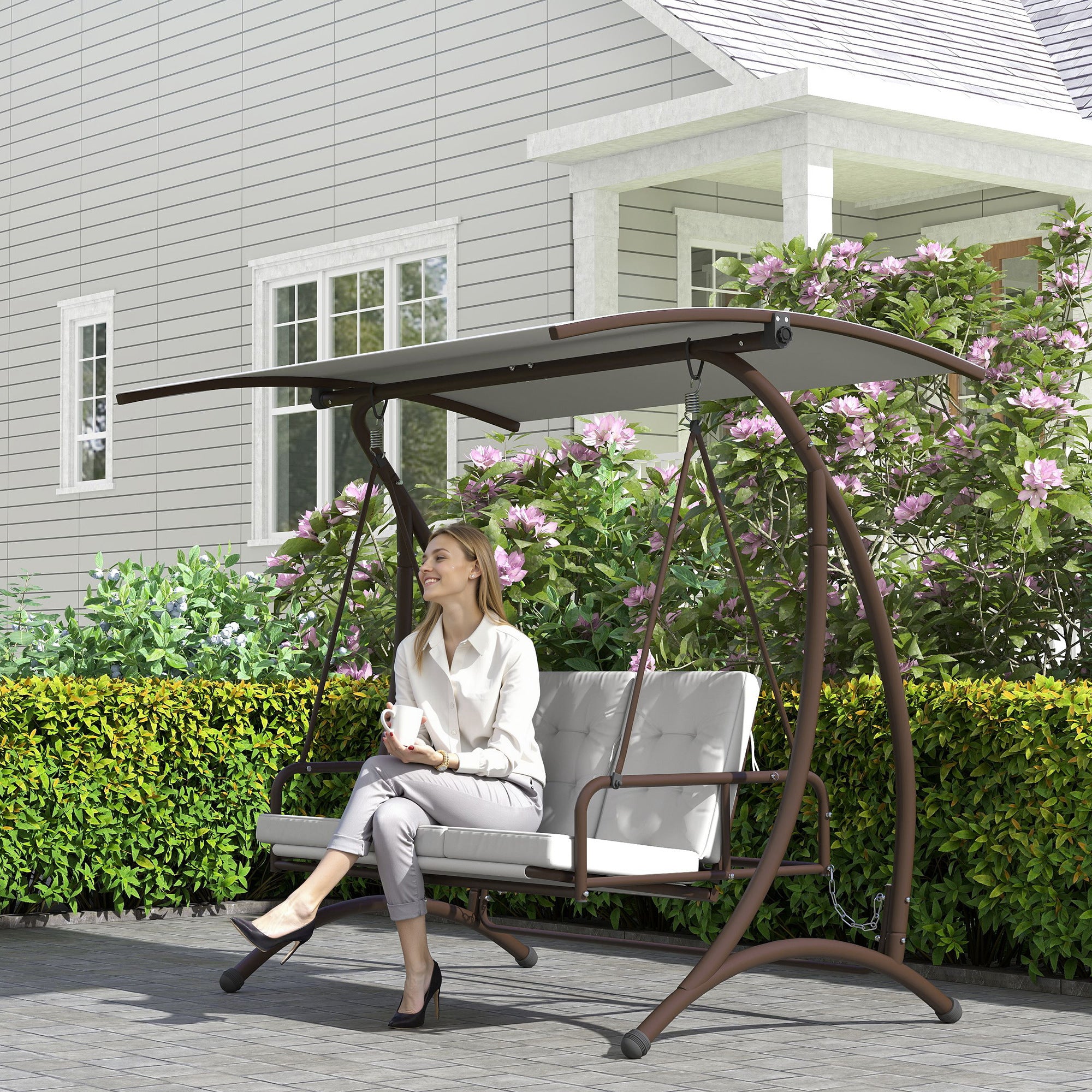 Baloiço de Jardim Convertível em Cama 200x120x175 cm - Cinzento