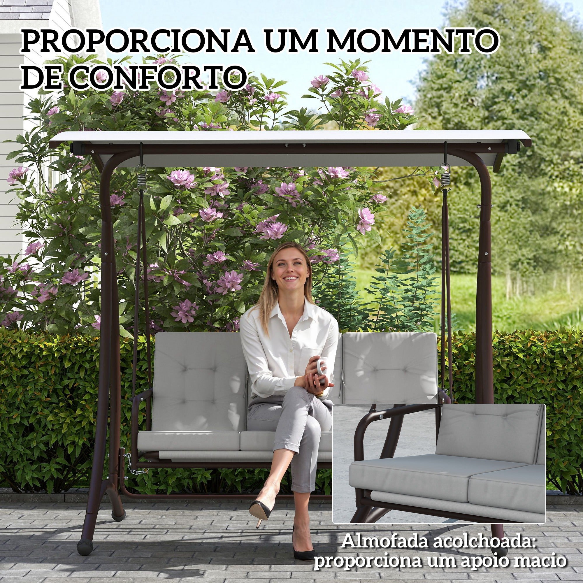Baloiço de Jardim Convertível em Cama 200x120x175 cm - Cinzento