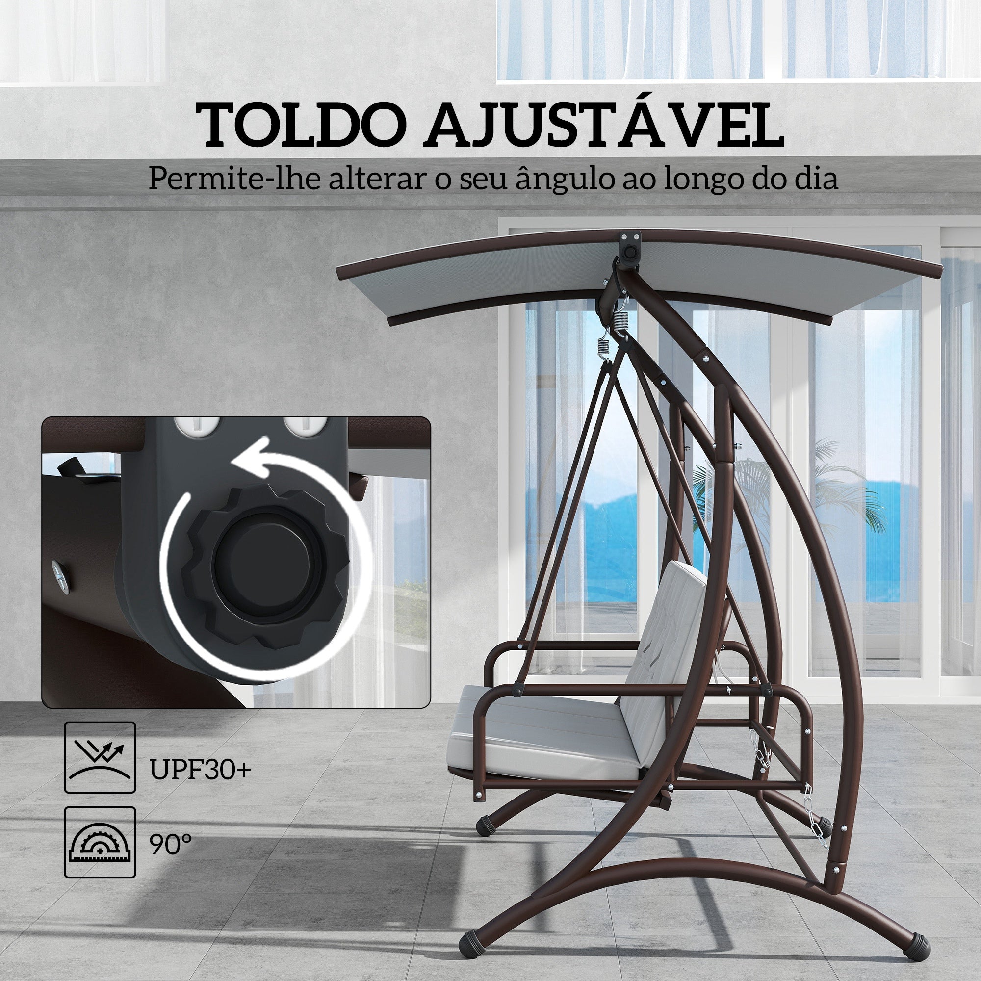 Baloiço de Jardim Convertível em Cama 200x120x175 cm - Cinzento