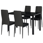 Conjunto de Refeição Mesa Retangular de Vidro Temperado e 4 Cadeiras Estofadas em PU - Preto 120x70x75 cm