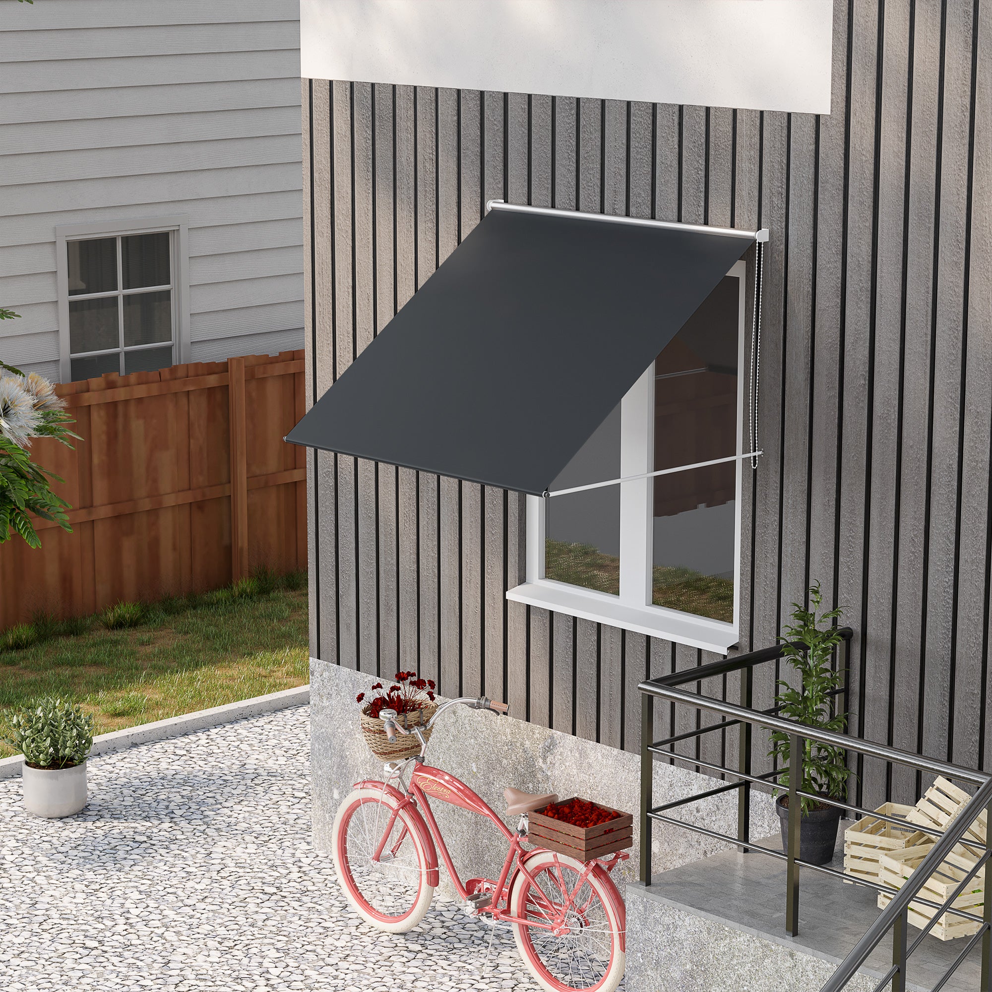 Toldo Retrátil para Janela 150x120 cm Cor Cinza Escuro - Proteção UV e Impermeável