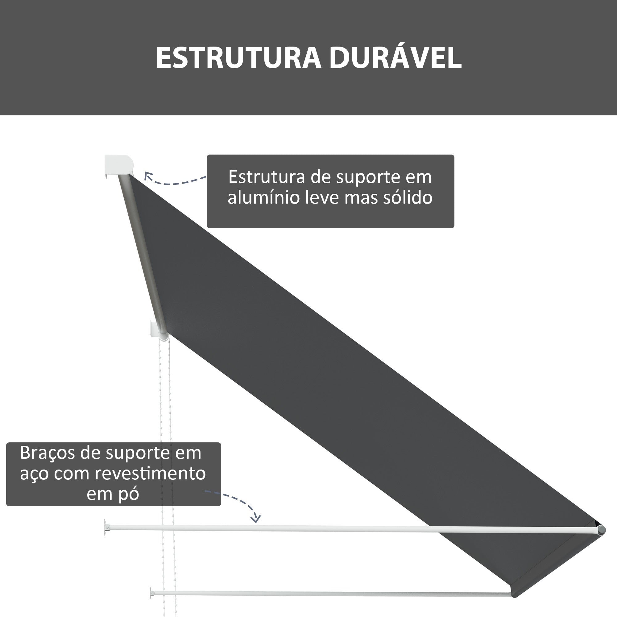Toldo Retrátil para Janela 150x120 cm Cor Cinza Escuro - Proteção UV e Impermeável