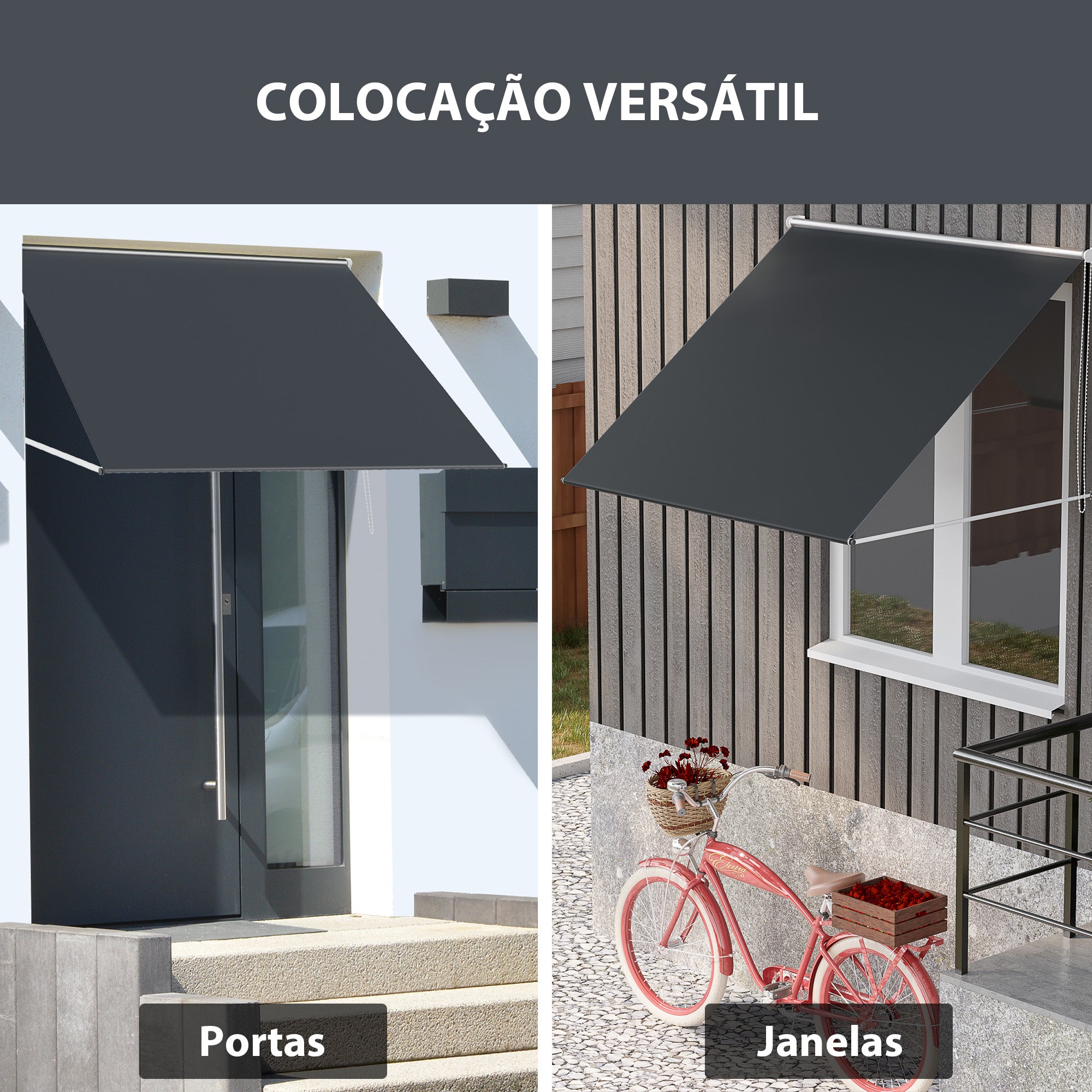 Toldo Retrátil para Janela 150x120 cm Cor Cinza Escuro - Proteção UV e Impermeável