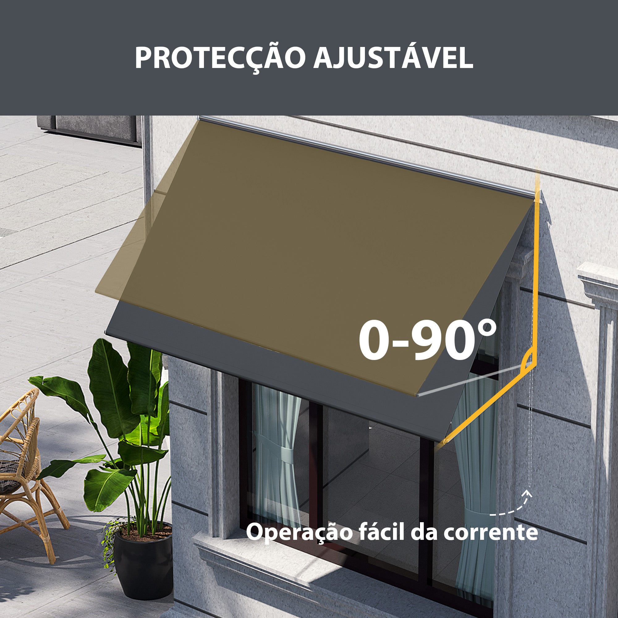 Toldo Retrátil para Janela 150x120 cm Cor Cinza Escuro - Proteção UV e Impermeável