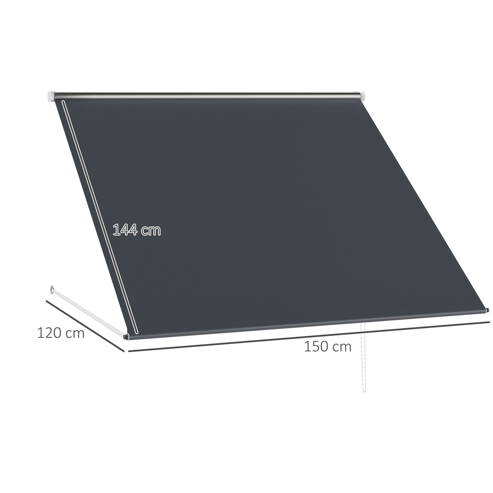 Toldo Retrátil para Janela 150x120 cm Cor Cinza Escuro - Proteção UV e Impermeável