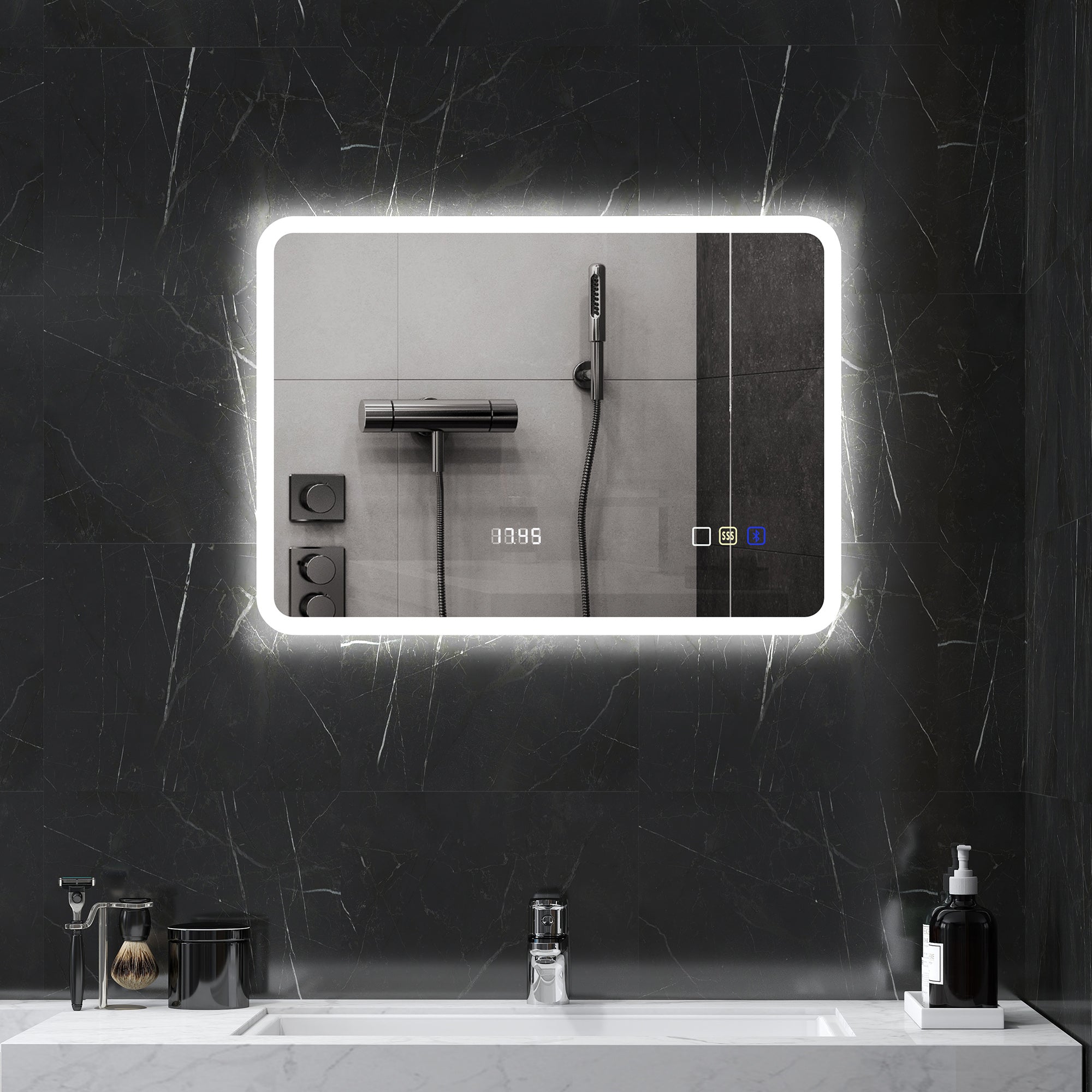 Espelho de Casa de Banho LED 70x50 cm Prata