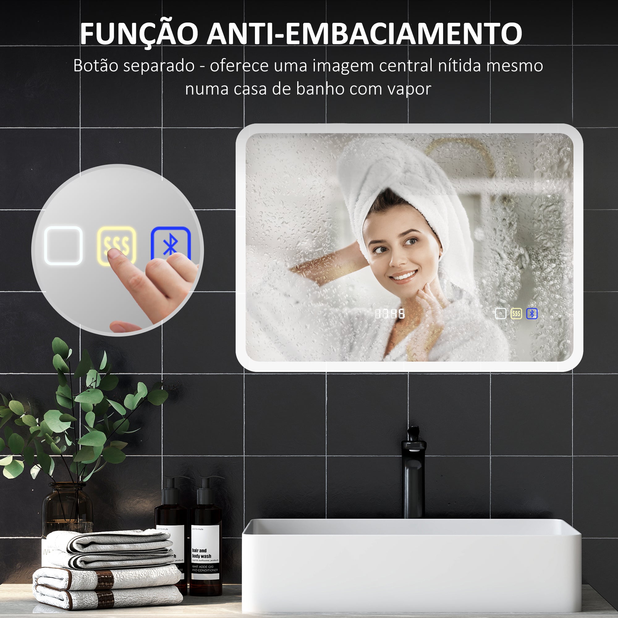 Espelho de Casa de Banho LED 70x50 cm Prata