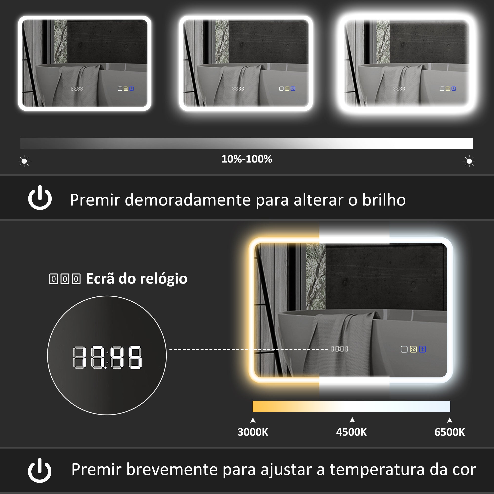 Espelho de Casa de Banho LED 70x50 cm Prata