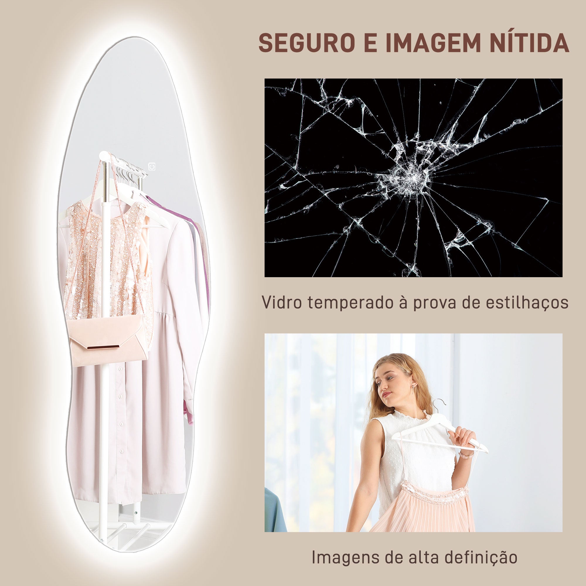 Espelho de Pé com Luzes LED 40x120 cm - Transparente
