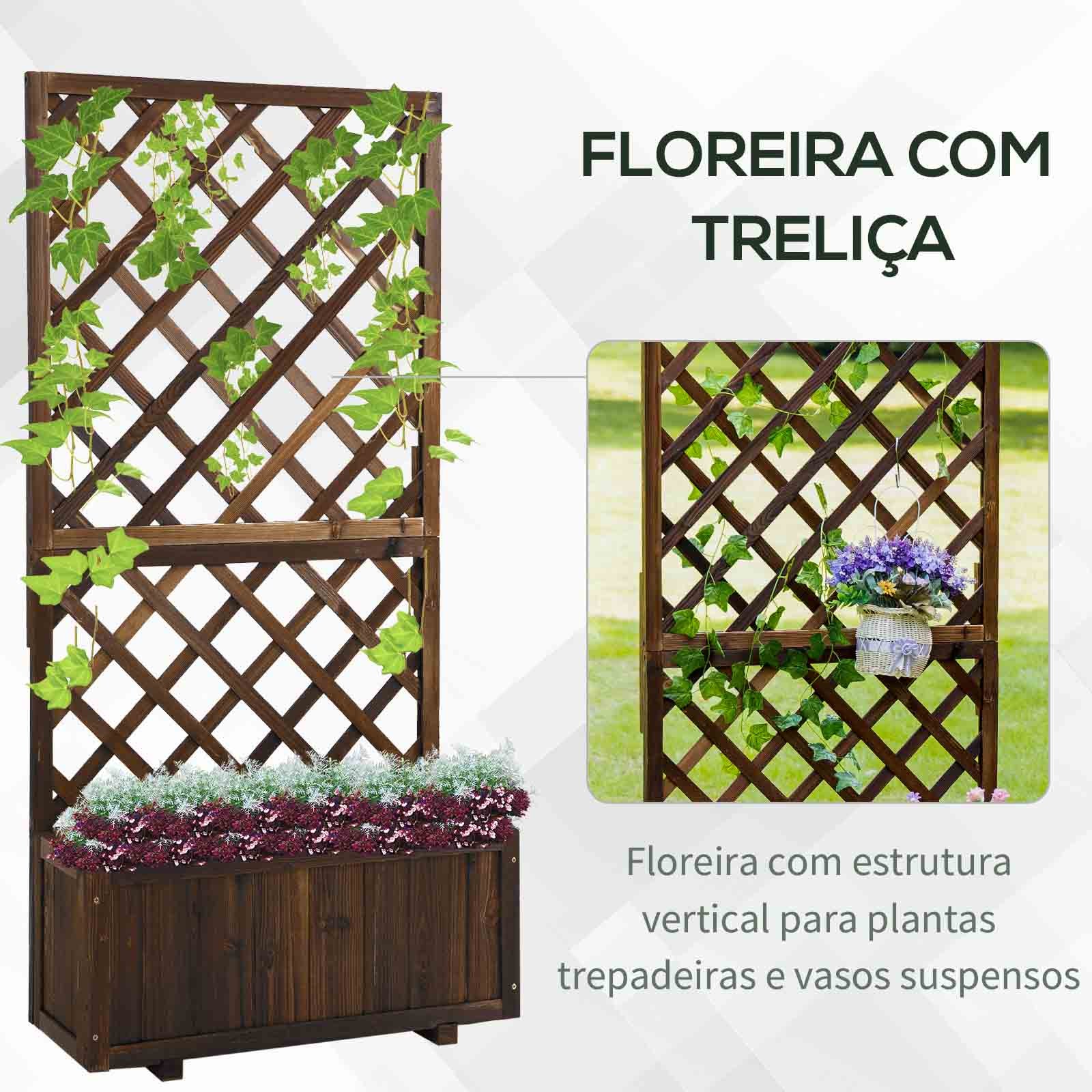 Floreira de Madeira Maciça Marrom Escuro 72,5x31,5x149,5 cm - Suporte para Plantas Trepadeiras