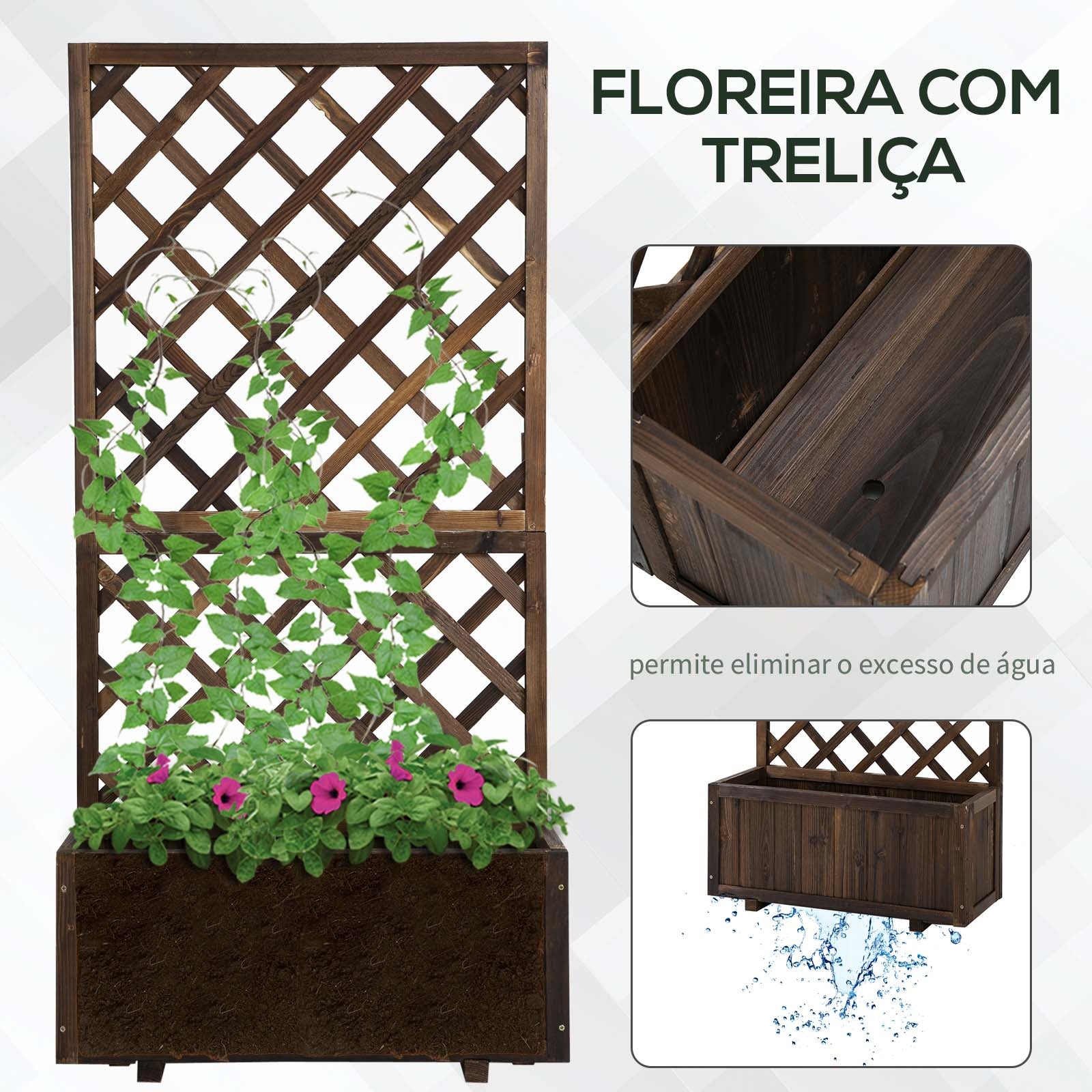Floreira de Madeira Maciça Marrom Escuro 72,5x31,5x149,5 cm - Suporte para Plantas Trepadeiras
