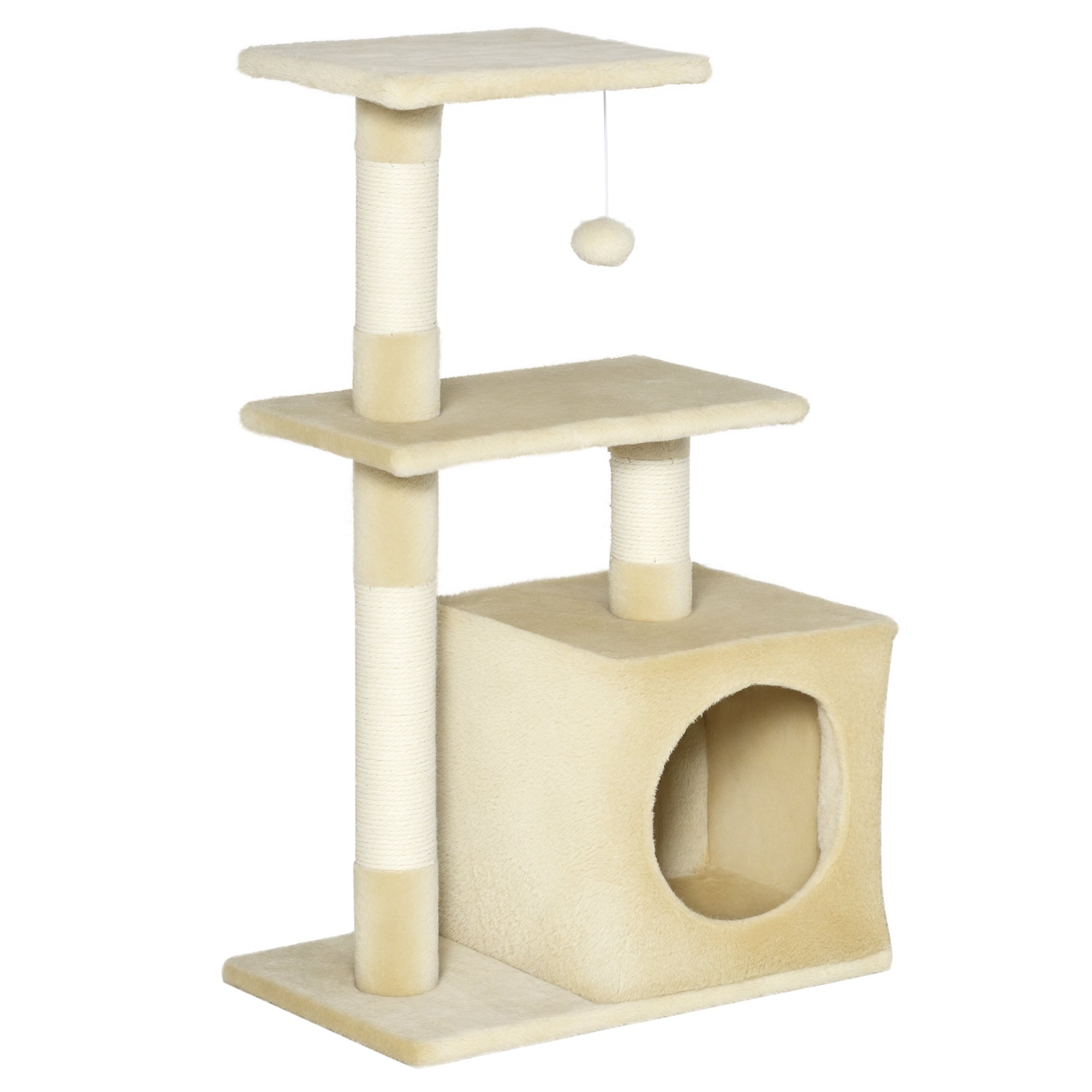 Arranhador para Gatos Bege 50x30x81,5 cm com Poste de Sisal e Plataformas